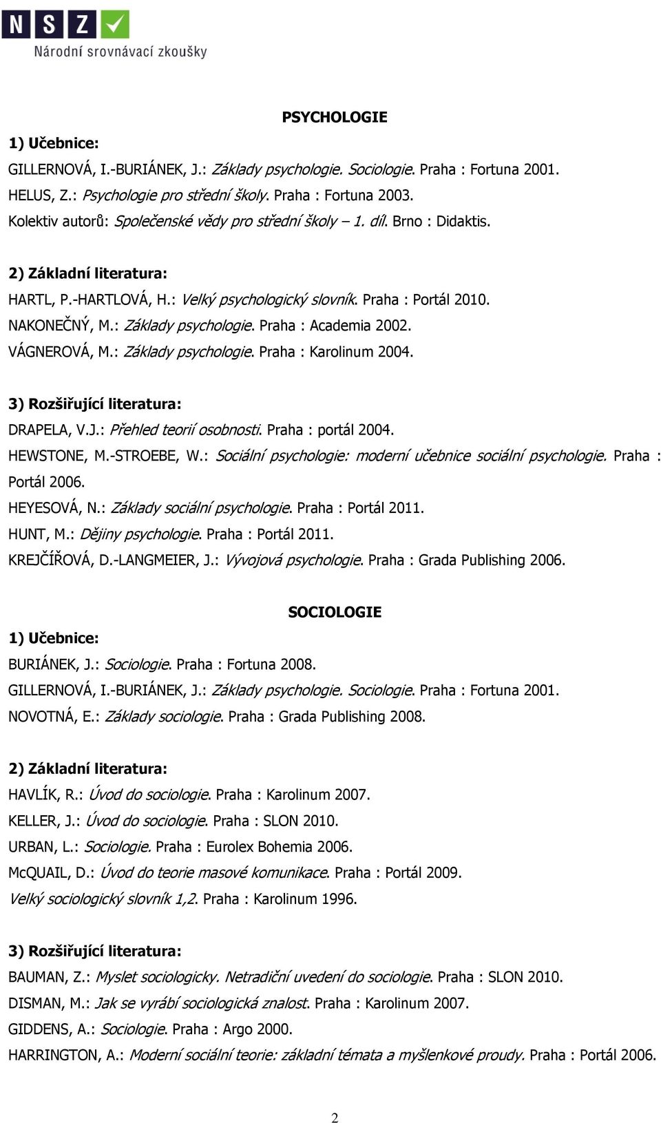 Praha : Academia 2002. VÁGNEROVÁ, M.: Základy psychologie. Praha : Karolinum 2004. DRAPELA, V.J.: Přehled teorií osobnosti. Praha : portál 2004. HEWSTONE, M.-STROEBE, W.