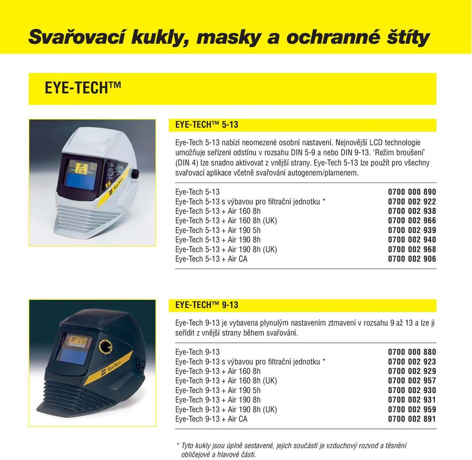 Eye-Tech 5-13 0700 000 890 Eye-Tech 5-13 s výbavou pro filtrační jednotku * 0700 002 922 Eye-Tech 5-13 + Air 160 8h 0700 002 938 Eye-Tech 5-13 + Air 160 8h (UK) 0700 002 966 Eye-Tech 5-13 + Air 190