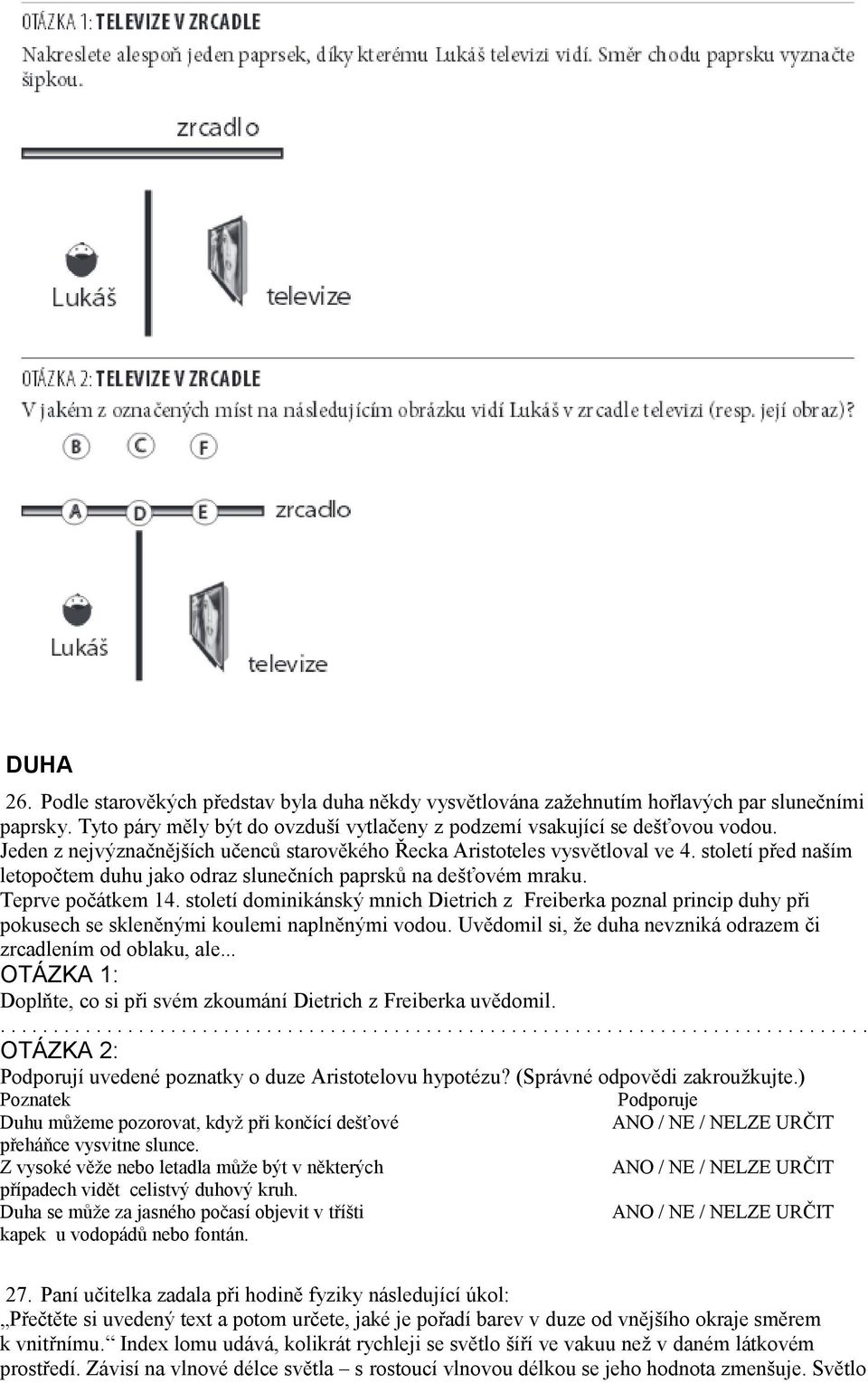 století dominikánský mnich Dietrich z Freiberka poznal princip duhy při pokusech se skleněnými koulemi naplněnými vodou. Uvědomil si, že duha nevzniká odrazem či zrcadlením od oblaku, ale.