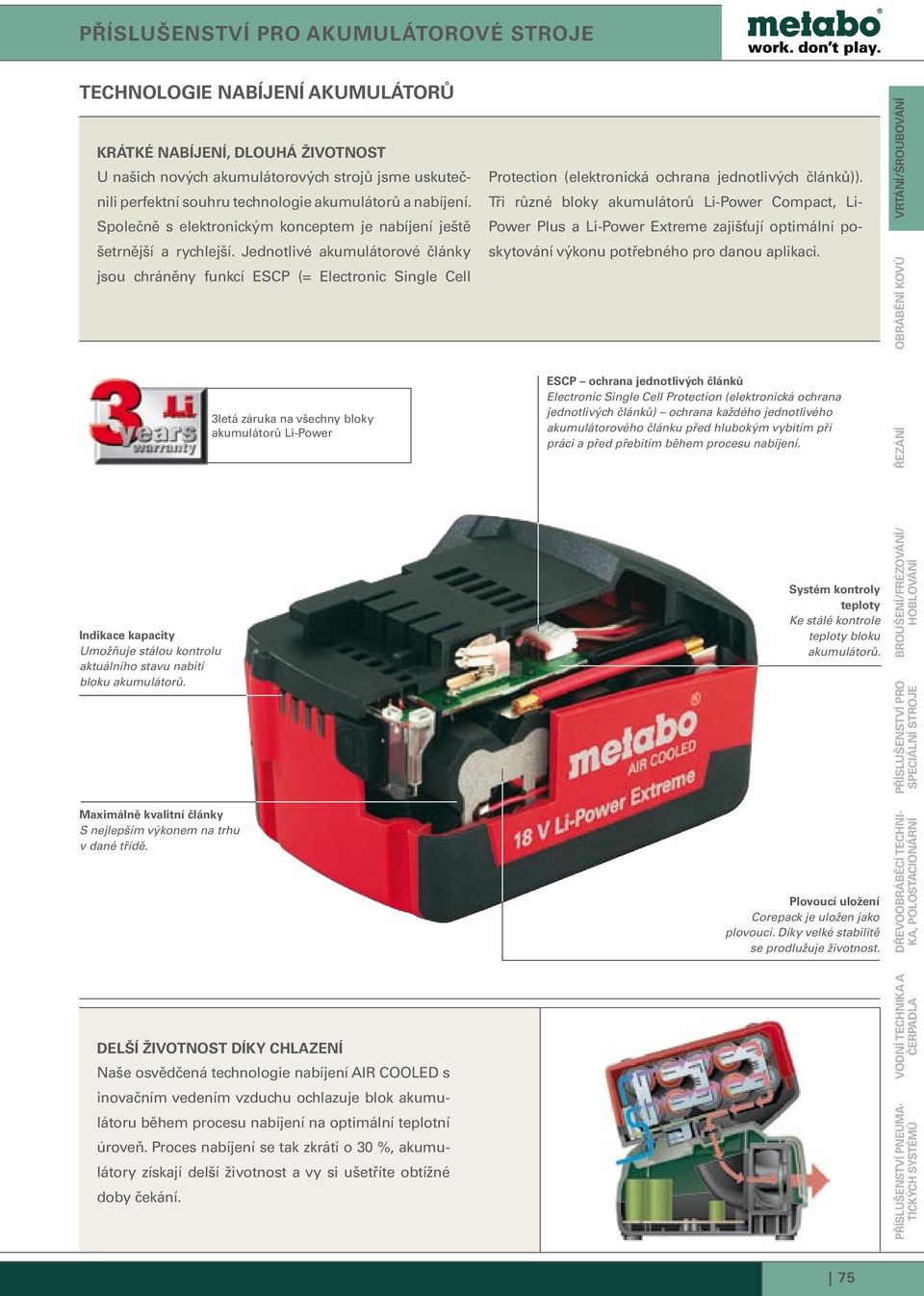 Jednotlivé akumulátorové články jsou chráněny funkcí ESCP (= Electronic Single Cell 3letá záruka na všechny bloky akumulátorů Li-Power Protection (elektronická ochrana jednotlivých článků)).