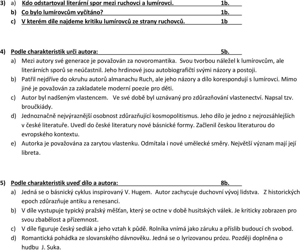 Jeho hrdinové jsou autobiografičtí svými názory a postoji. b) Patřil nejdříve do okruhu autorů almanachu Ruch, ale jeho názory a dílo korespondují s lumírovci.