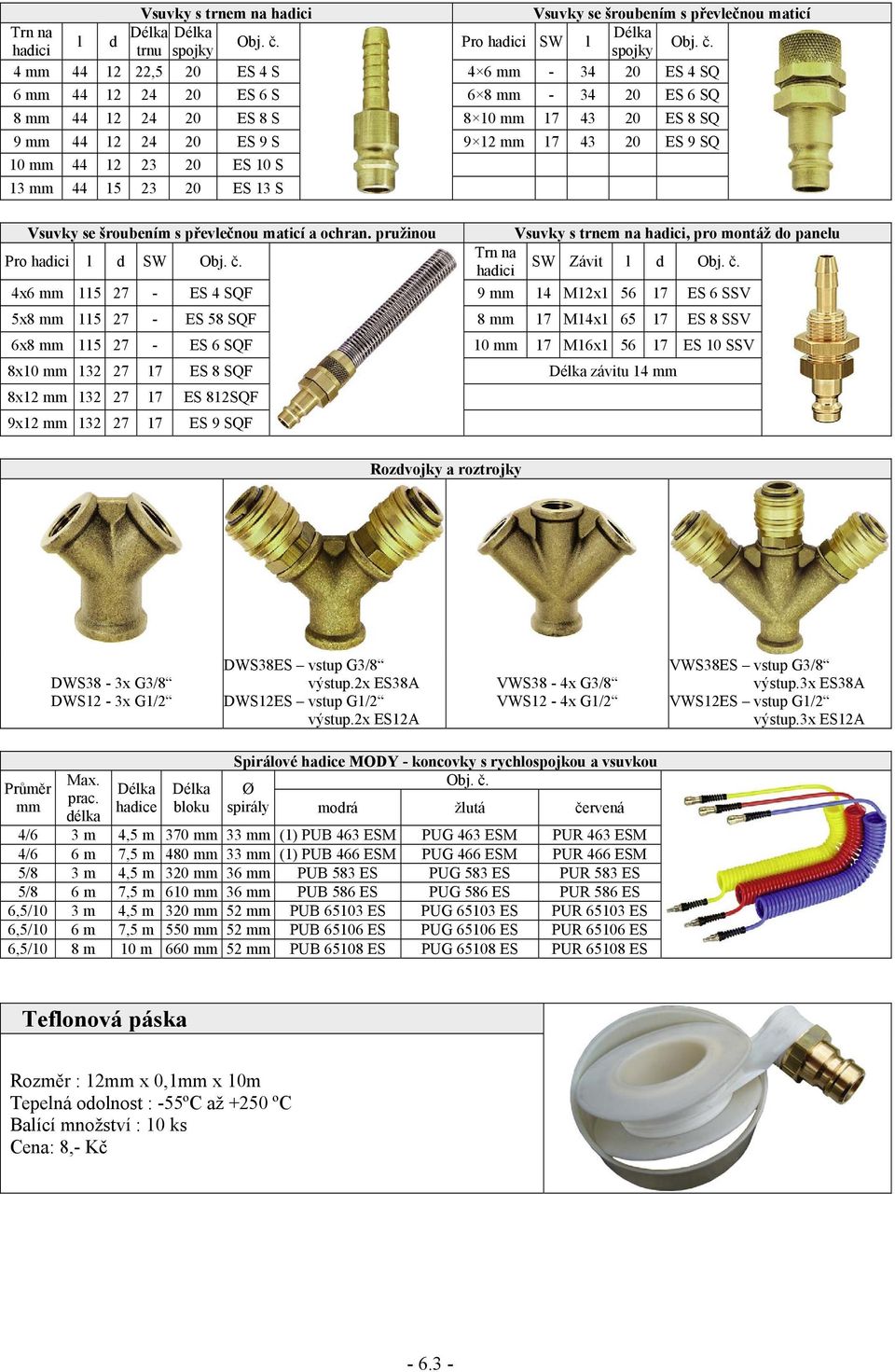 hadici trnu spojky spojky 4 mm 44 12 22,5 20 ES 4 S 4 6 mm - 34 20 ES 4 SQ 6 mm 44 12 24 20 ES 6 S 6 8 mm - 34 20 ES 6 SQ 8 mm 44 12 24 20 ES 8 S 8 10 mm 17 43 20 ES 8 SQ 9 mm 44 12 24 20 ES 9 S 9 12