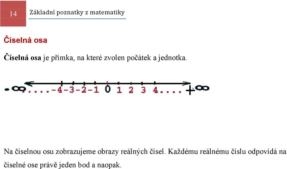 Na číselnou osu zobrazujeme obrazy reálných čísel.