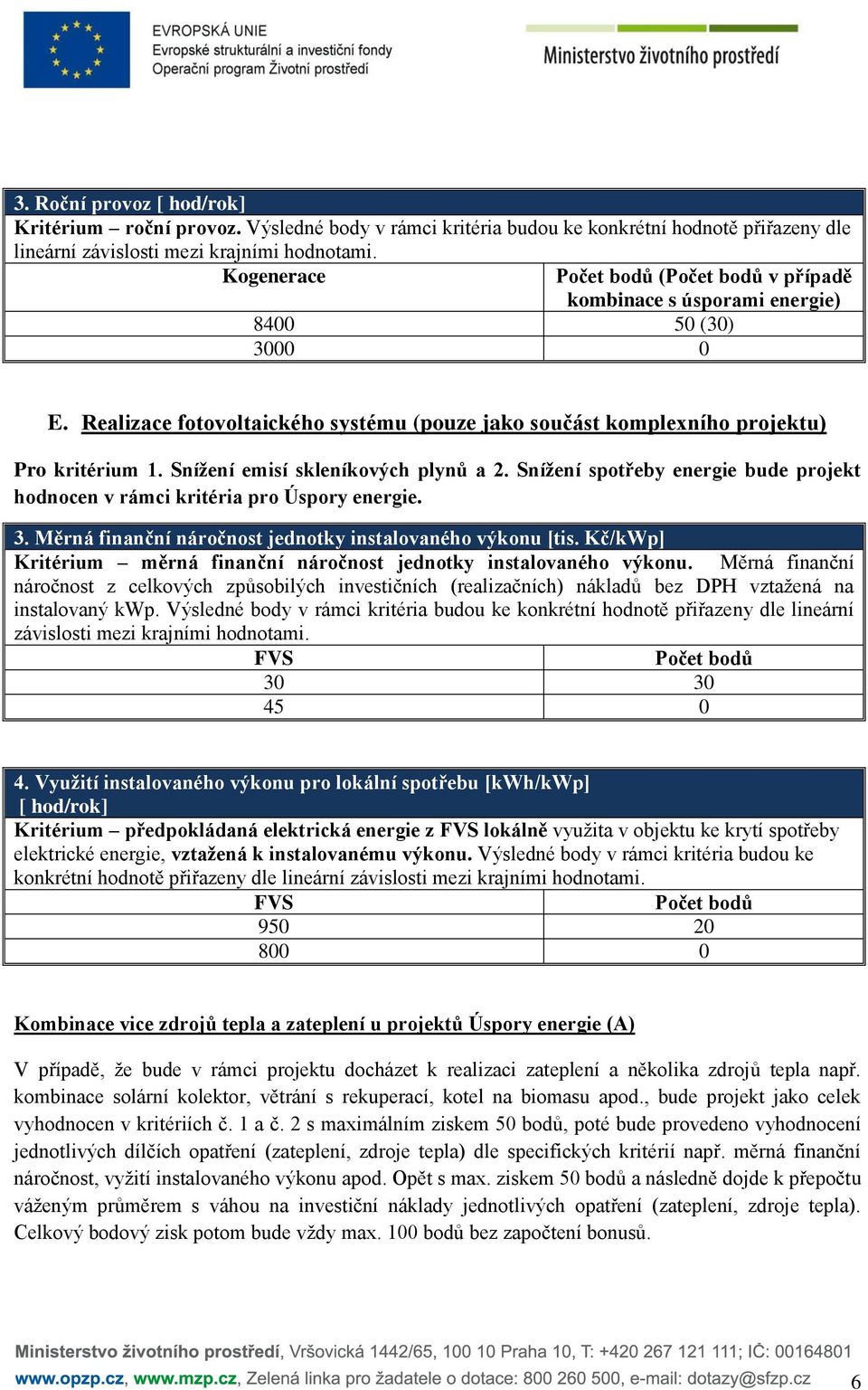 Realizace fotovoltaického systému (pouze jako součást komplexního projektu) Pro kritérium 1. Snížení emisí skleníkových plynů a 2.