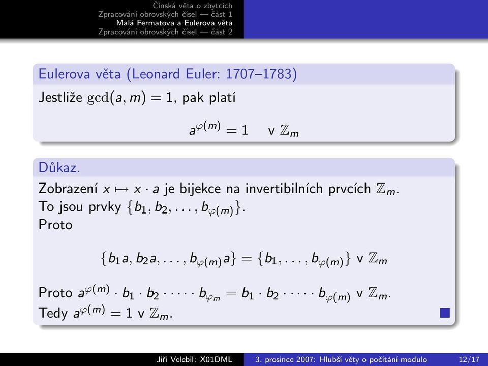 Proto {b 1 a, b 2 a,..., b ϕ(m) a} = {b 1,.