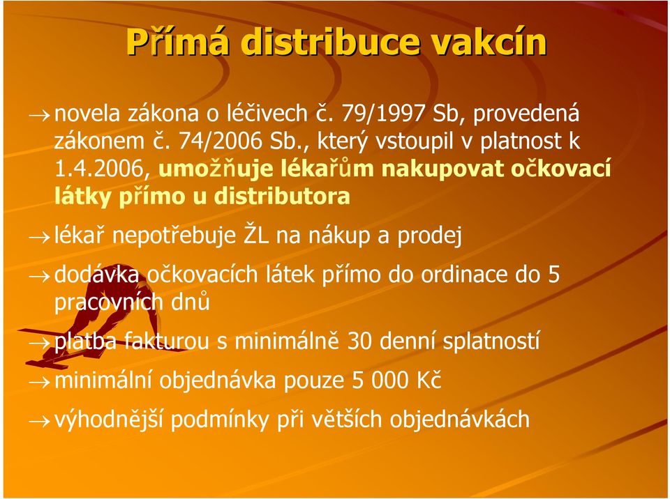 2006, umožňuje lékařům nakupovat očkovací látky přímo u distributora lékař nepotřebuje ŽL na nákup a prodej