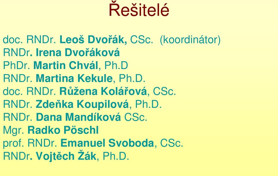 RNDr. Růžena Kolářová, CSc. RNDr. Zdeňka Koupilová, Ph.D. RNDr. Dana Mandíková CSc.