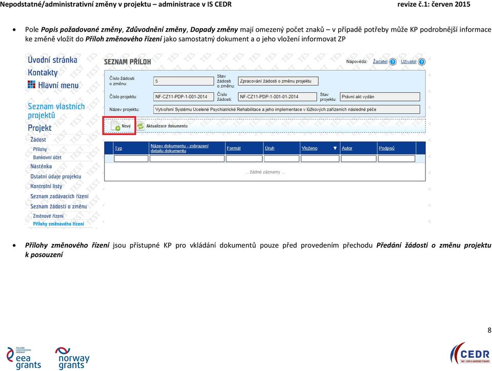 samostatný dokument a o jeho vložení informovat ZP Přílohy změnového řízení jsou přístupné KP