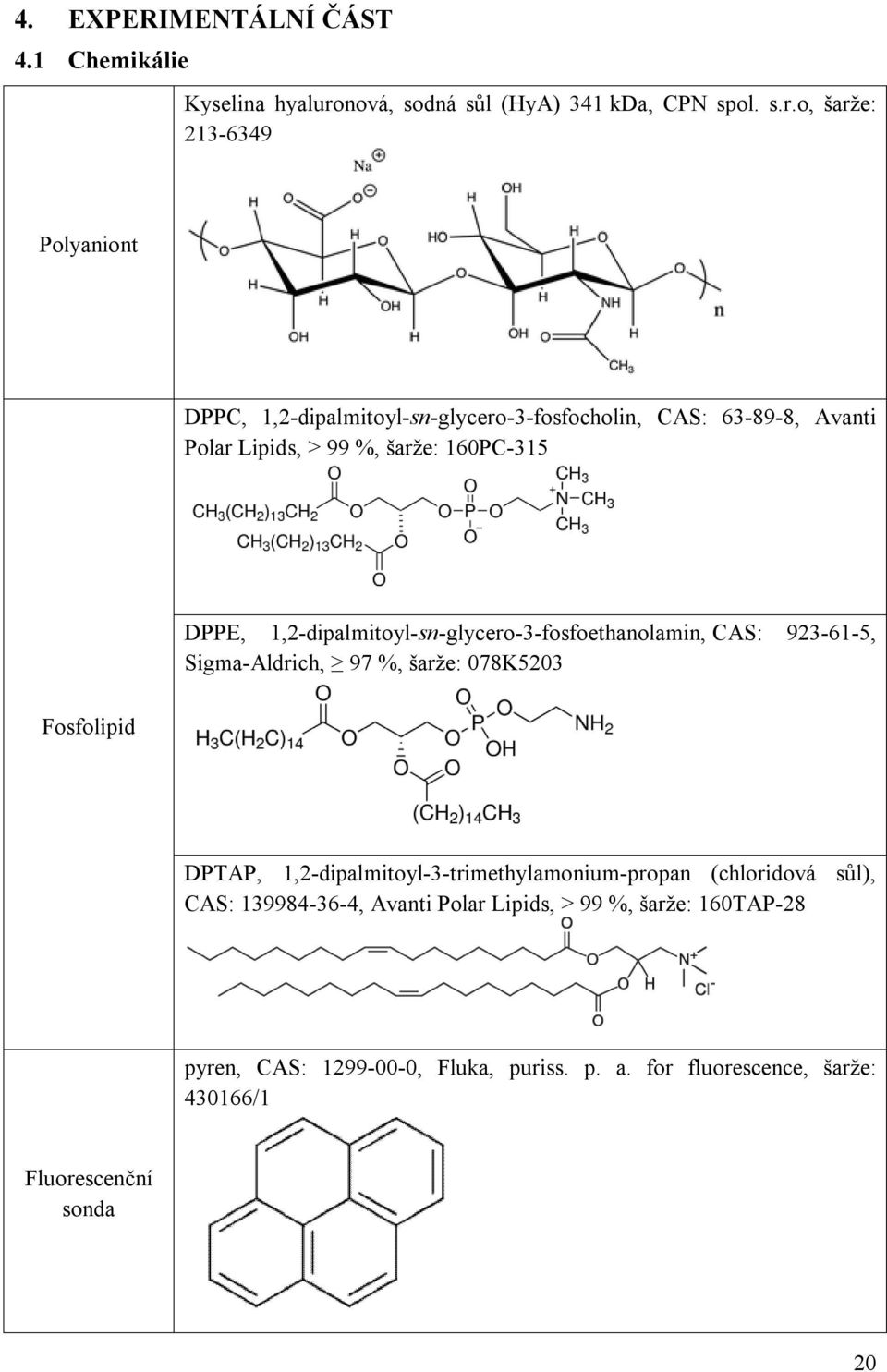 o, šarže: 213-6349 Polyaniont DPPC, 1,2-dipalmitoyl-sn-glycero-3-fosfocholin, CAS: 63-89-8, Avanti Polar Lipids, > 99 %, šarže: 160PC-315 DPPE,