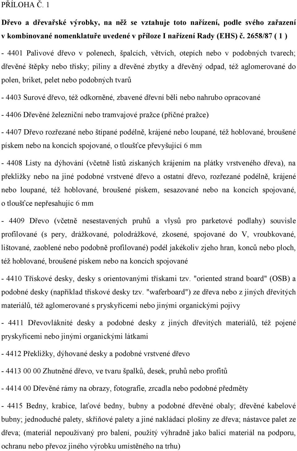 briket, pelet nebo podobných tvarů - 4403 Surové dřevo, též odkorněné, zbavené dřevní běli nebo nahrubo opracované - 4406 Dřevěné železniční nebo tramvajové pražce (příčné pražce) - 4407 Dřevo