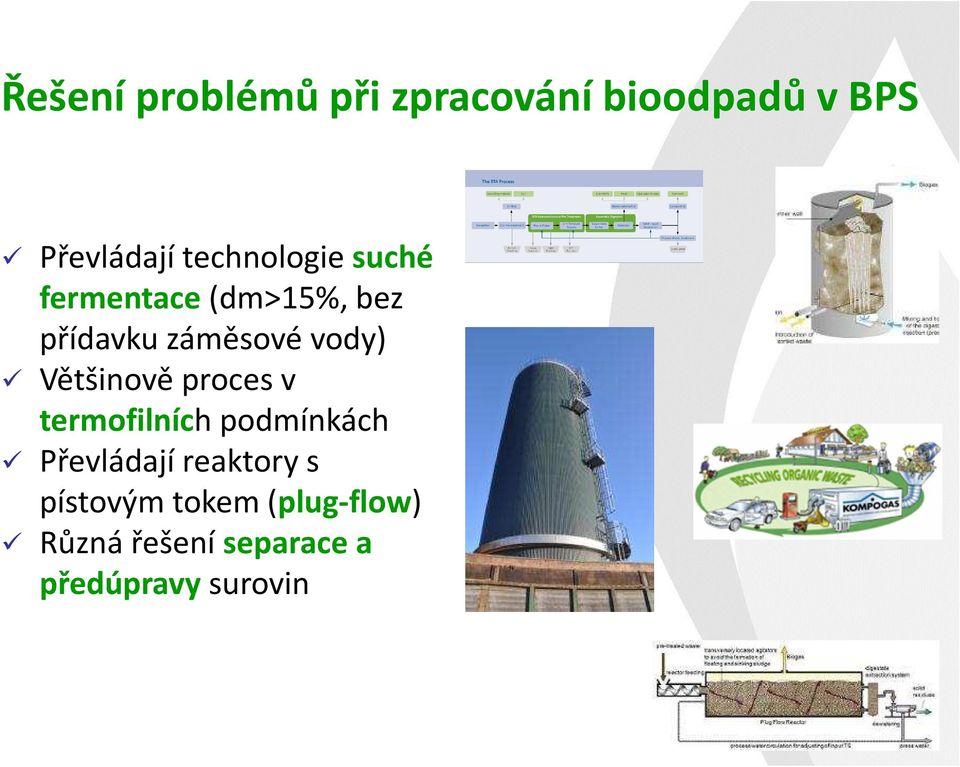 vody) Většinově proces v termofilních podmínkách Převládají