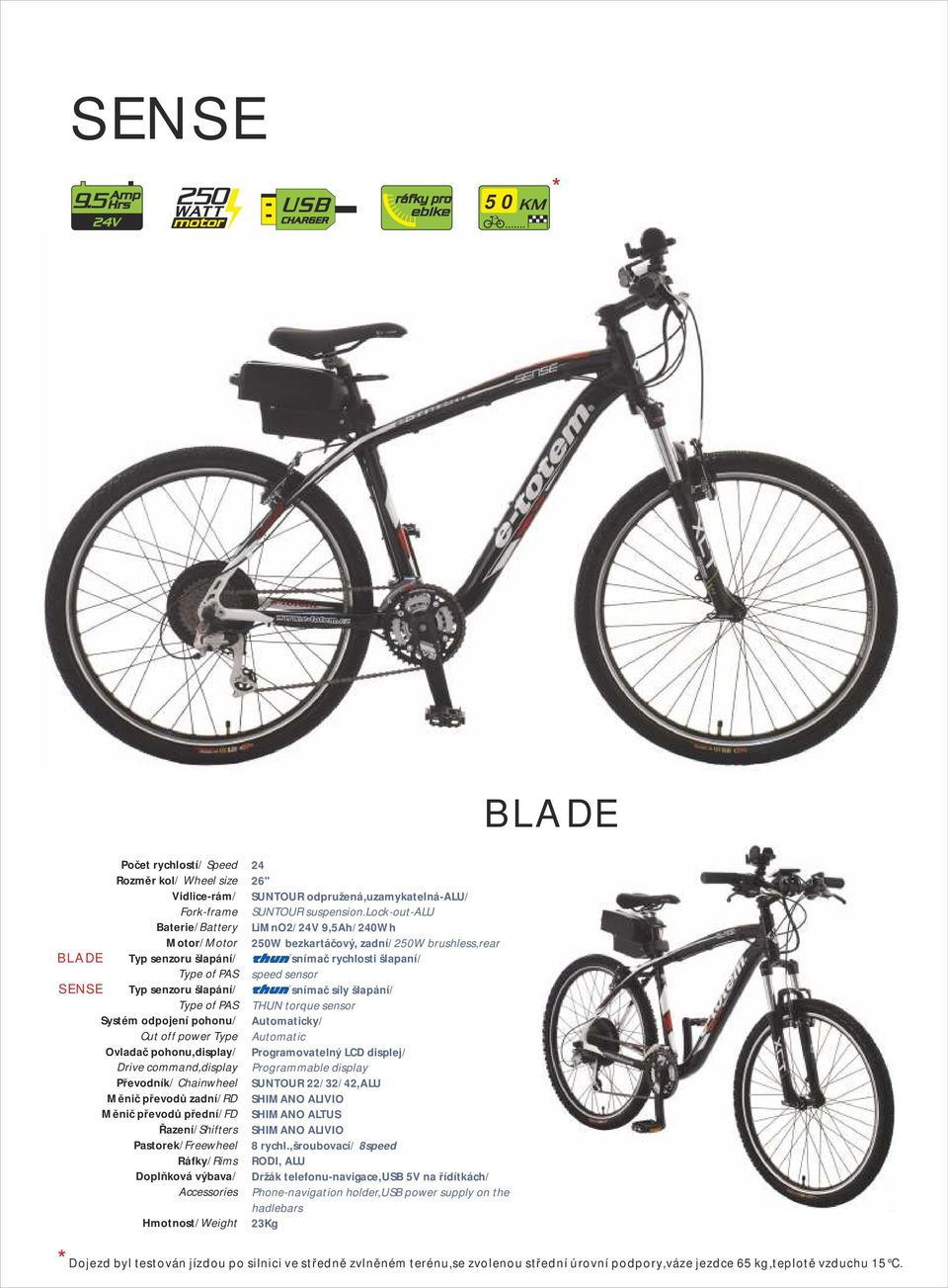 lock-out- LiMnO2/24V 9,5Ah/240Wh 250W bezkartáčový, zadní/250w brushless,rear snímač rychlosti šlapaní/ speed sensor snímač síly šlapání/ THUN torque sensor Automaticky/ Automatic