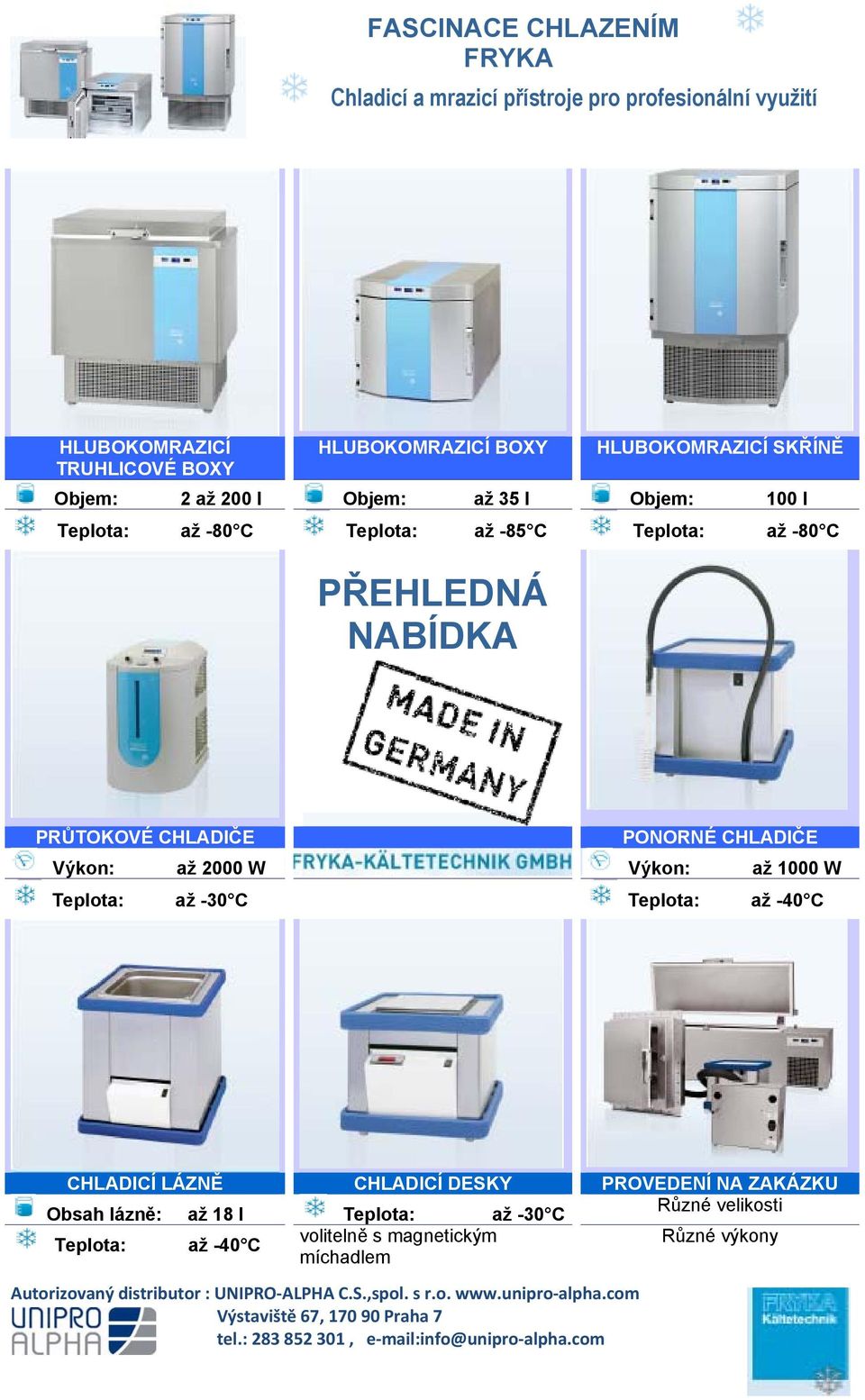 Výkon: až 2000 W Výkon: až 1000 W Teplota: až -30 C Teplota: až -40 C CHLADICÍ LÁZNĚ CHLADICÍ DESKY PROVEDENÍ NA