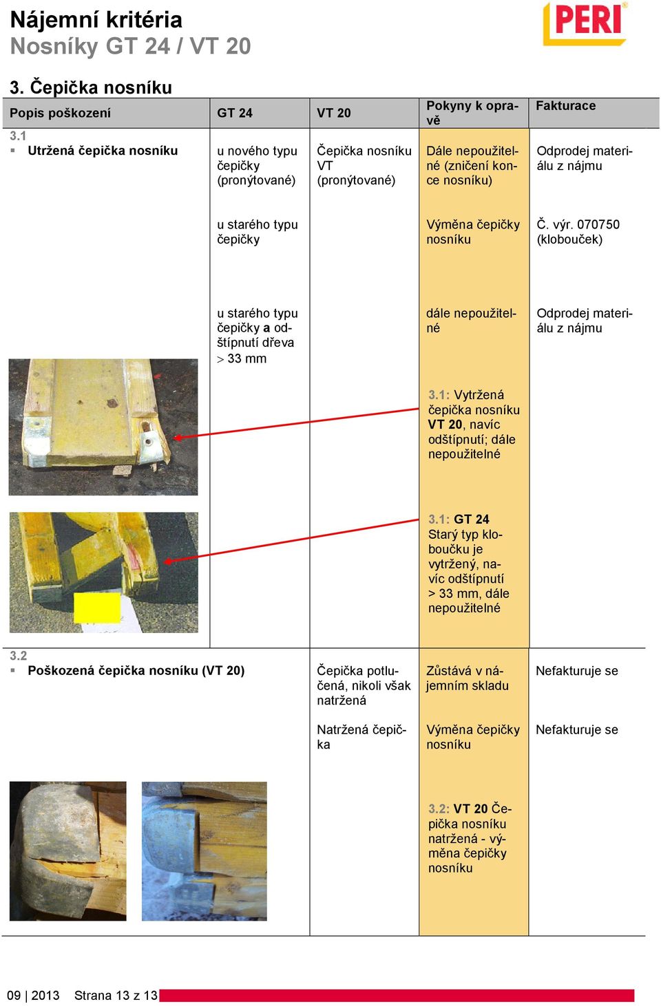 čepičky Č. výr. 070750 (klobouček) u starého typu čepičky a odštípnutí dřeva > 33 mm 3.