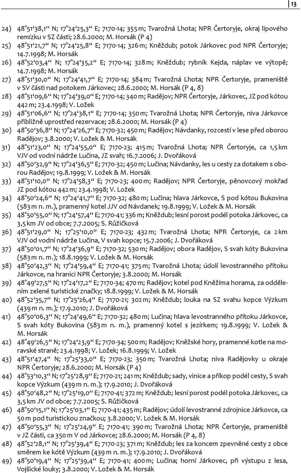 Horsák 26) 48 52 03,4 N; 17 24 35,2 E; 7170-14; 328 m; Kněždub; rybník Kejda, náplav ve výtopě; 14.7.1998; M.