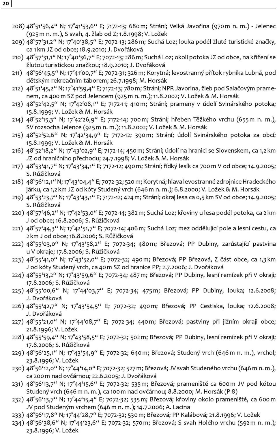 Dvořáková 210) 48 57 31,1 N; 17 40 36,7 E; 7072-13; 286 m; Suchá Loz; okolí potoka JZ od obce, na křížení se žlutou turistickou značkou; 18.9.2010; J.