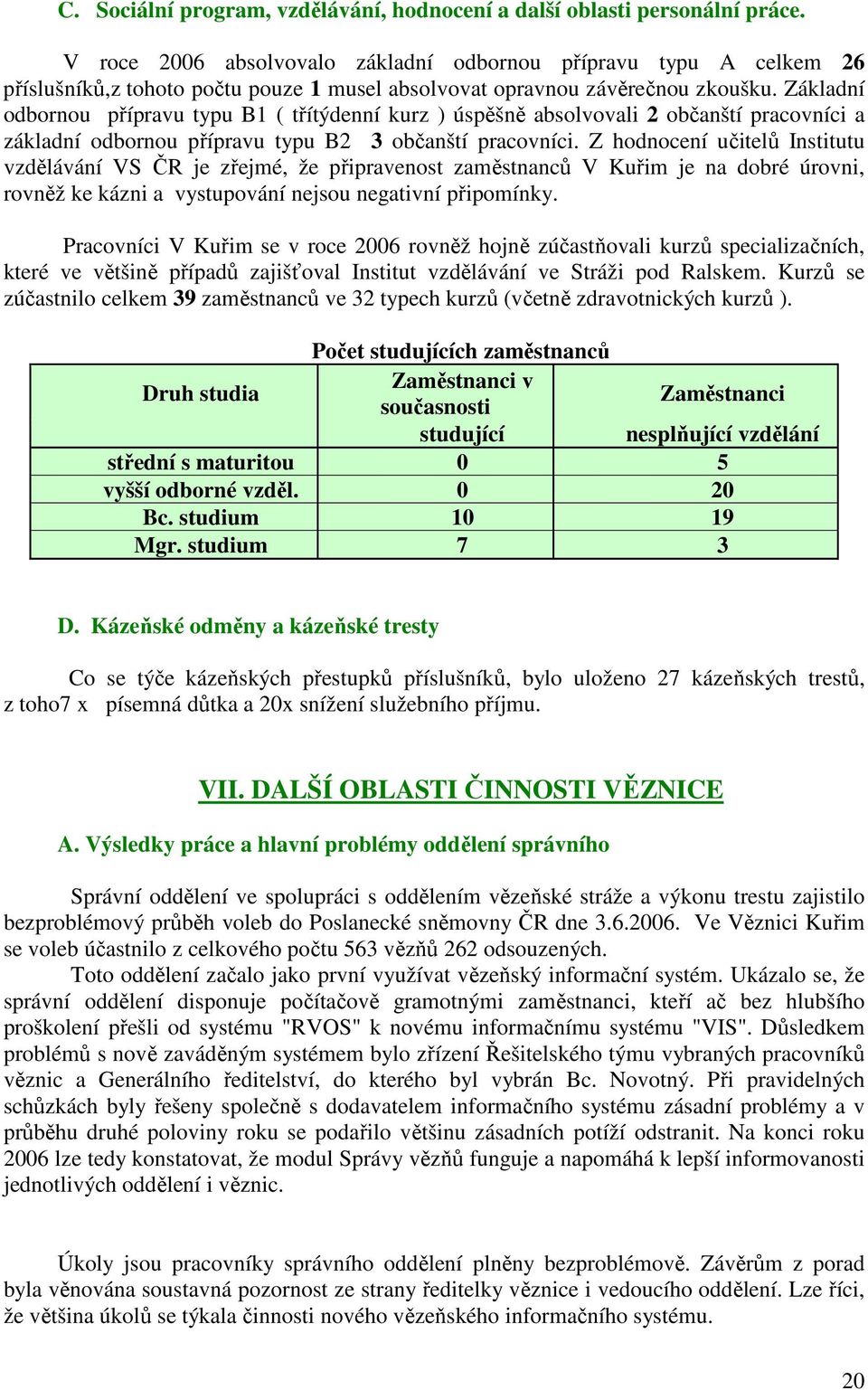 Základní odbornou přípravu typu B1 ( třítýdenní kurz ) úspěšně absolvovali 2 občanští pracovníci a základní odbornou přípravu typu B2 3 občanští pracovníci.