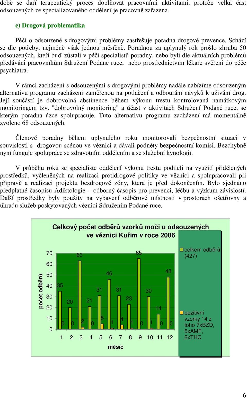 Poradnou za uplynulý rok prošlo zhruba 50 odsouzených, kteří buď zůstali v péči specialistů poradny, nebo byli dle aktuálních problémů předáváni pracovníkům Sdružení Podané ruce, nebo prostřednictvím