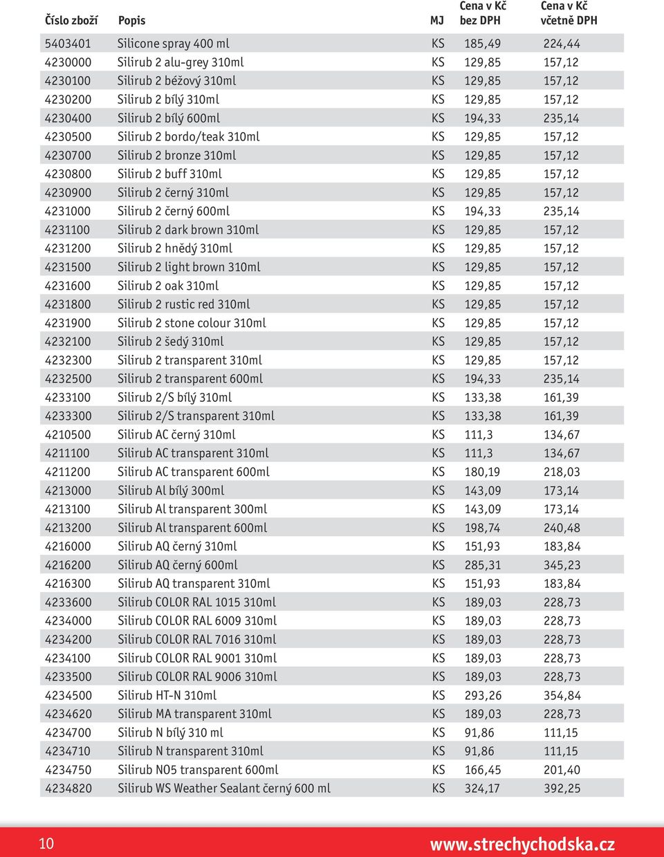 2 černý 310ml KS 129,85 157,12 4231000 Silirub 2 černý 600ml KS 194,33 235,14 4231100 Silirub 2 dark brown 310ml KS 129,85 157,12 4231200 Silirub 2 hnědý 310ml KS 129,85 157,12 4231500 Silirub 2