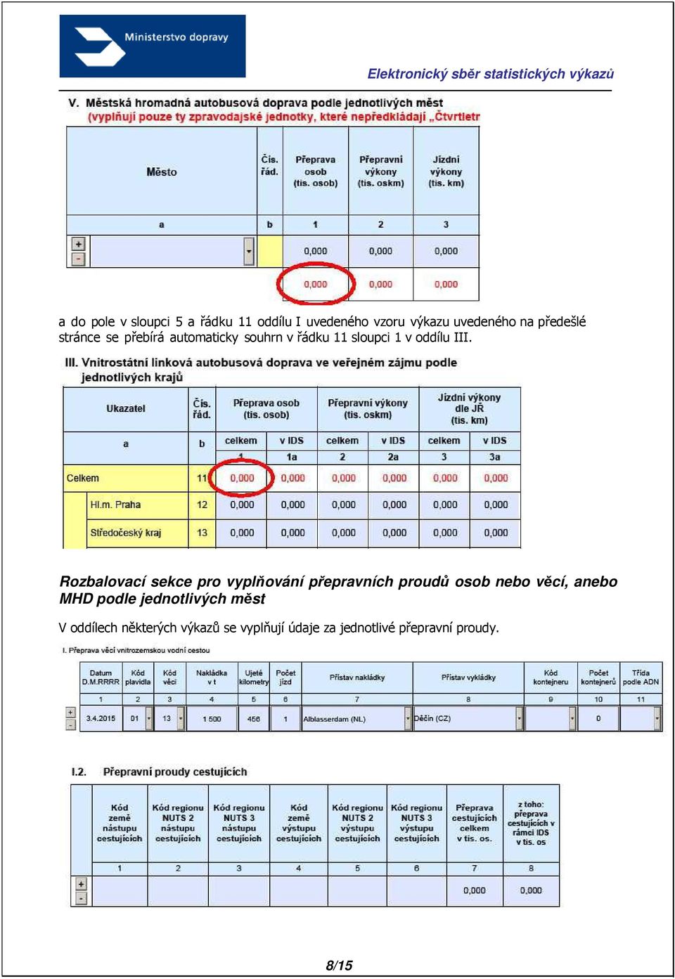 Rozbalovací sekce pro vyplňování přepravních proudů osob nebo věcí, anebo MHD podle