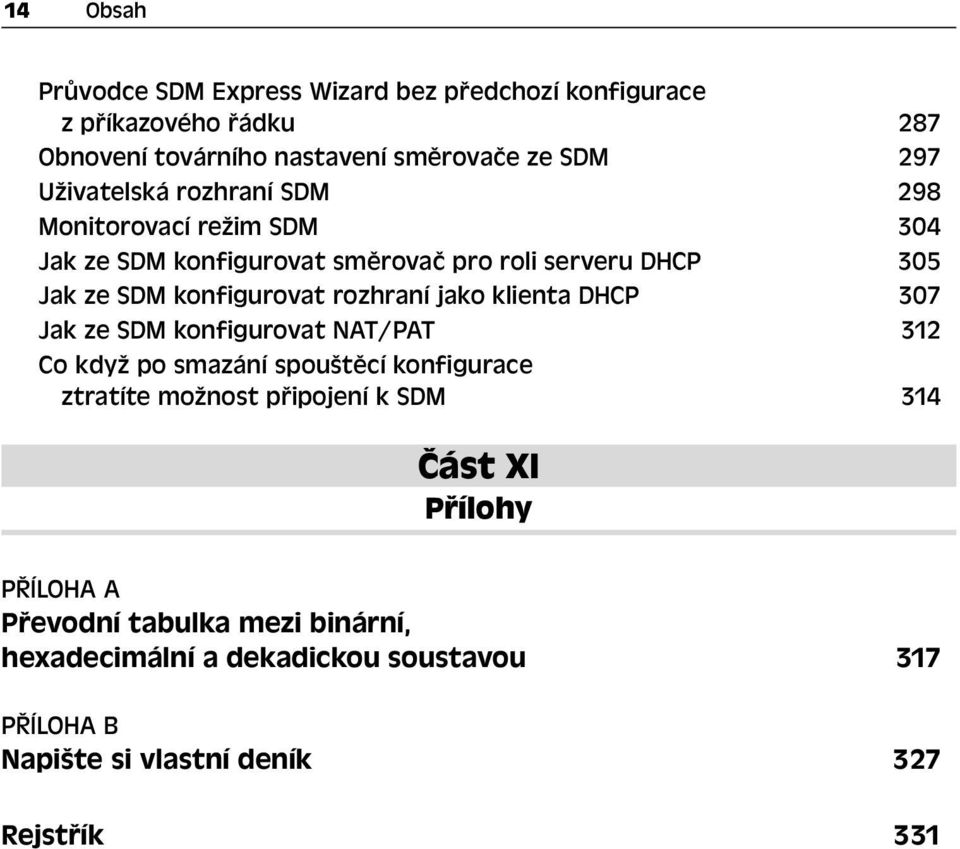 rozhraní jako klienta DHCP 307 Jak ze SDM konfigurovat NAT/PAT 312 Co když po smazání spouštěcí konfigurace ztratíte možnost připojení k SDM