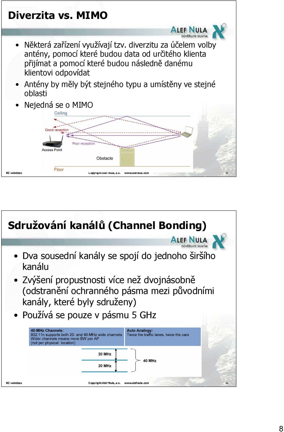 měly být stejného typu a umístěny ve stejné oblasti Nejedná se o MIMO KC-wireless Copyright Alef Nula, a.s. www.alefnula.