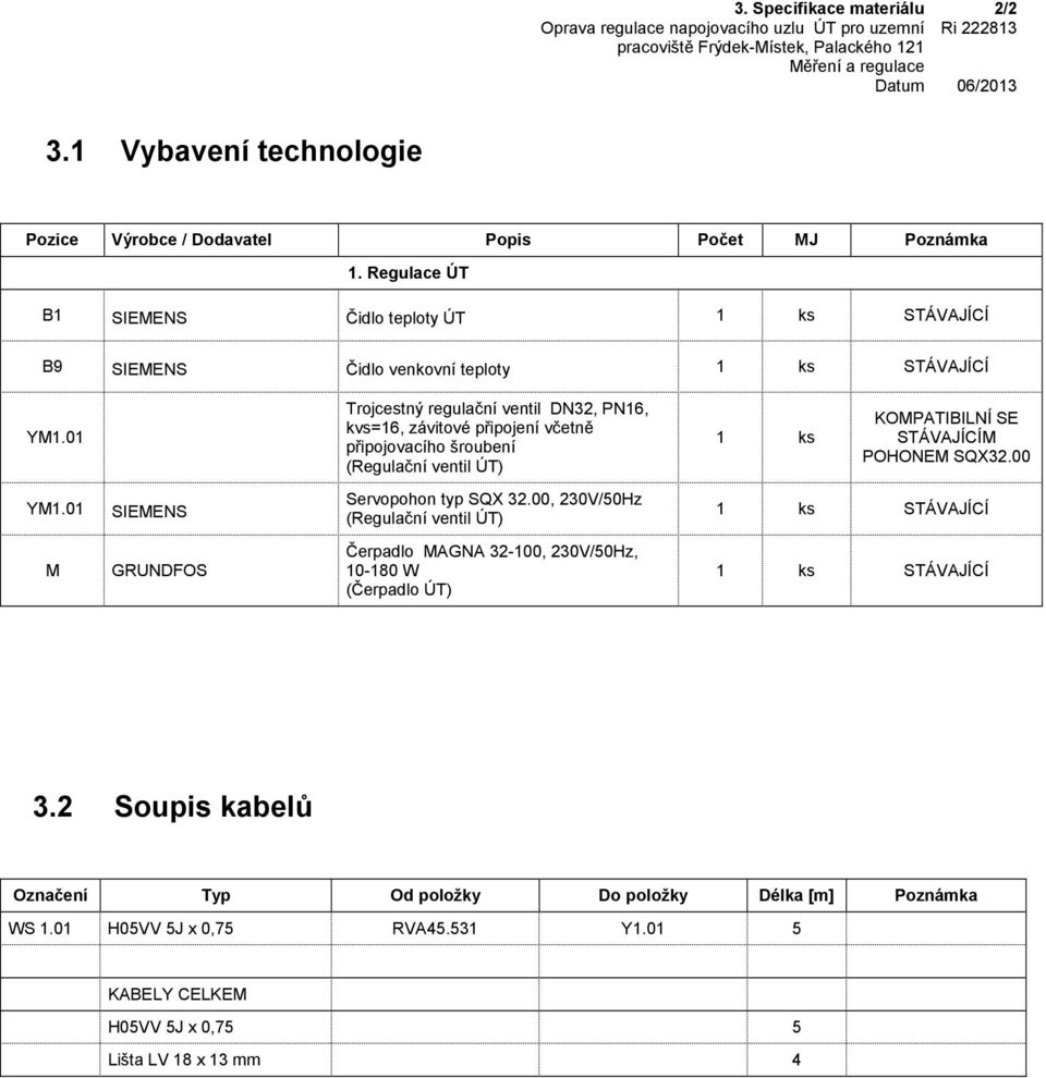 01 Trojcestný regulační ventil DN32, PN16, kvs=16, závitové připojení včetně připojovacího šroubení (Regulační ventil ÚT) 1 ks KOMPATIBILNÍ SE STÁVAJÍCÍM POHONEM SQX32.00 YM1.