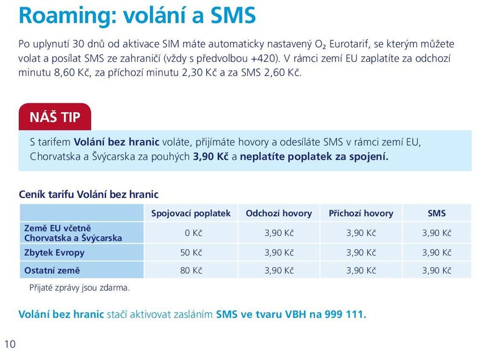 NÁŠ TIP zimní vizuál S tarifem Volání bez hranic voláte, přijímáte hovory a odesíláte SMS v rámci zemí EU, Chorvatska a Švýcarska za pouhých 3,90 Kč a neplatíte poplatek za spojení.