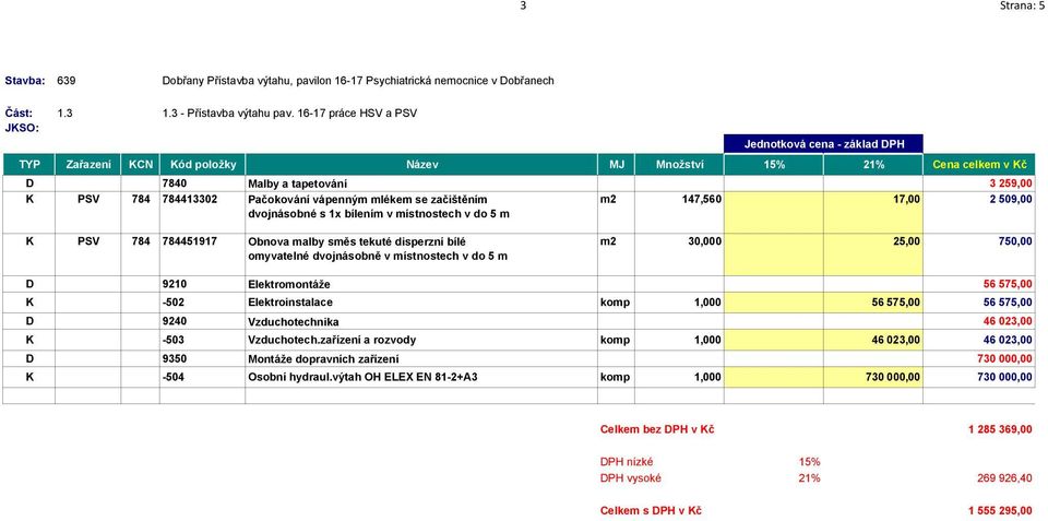 Elektroinstalace komp 1,000 56 575,00 56 575,00 D 9240 Vzduchotechnika 46 023,00 K -503 Vzduchotech.