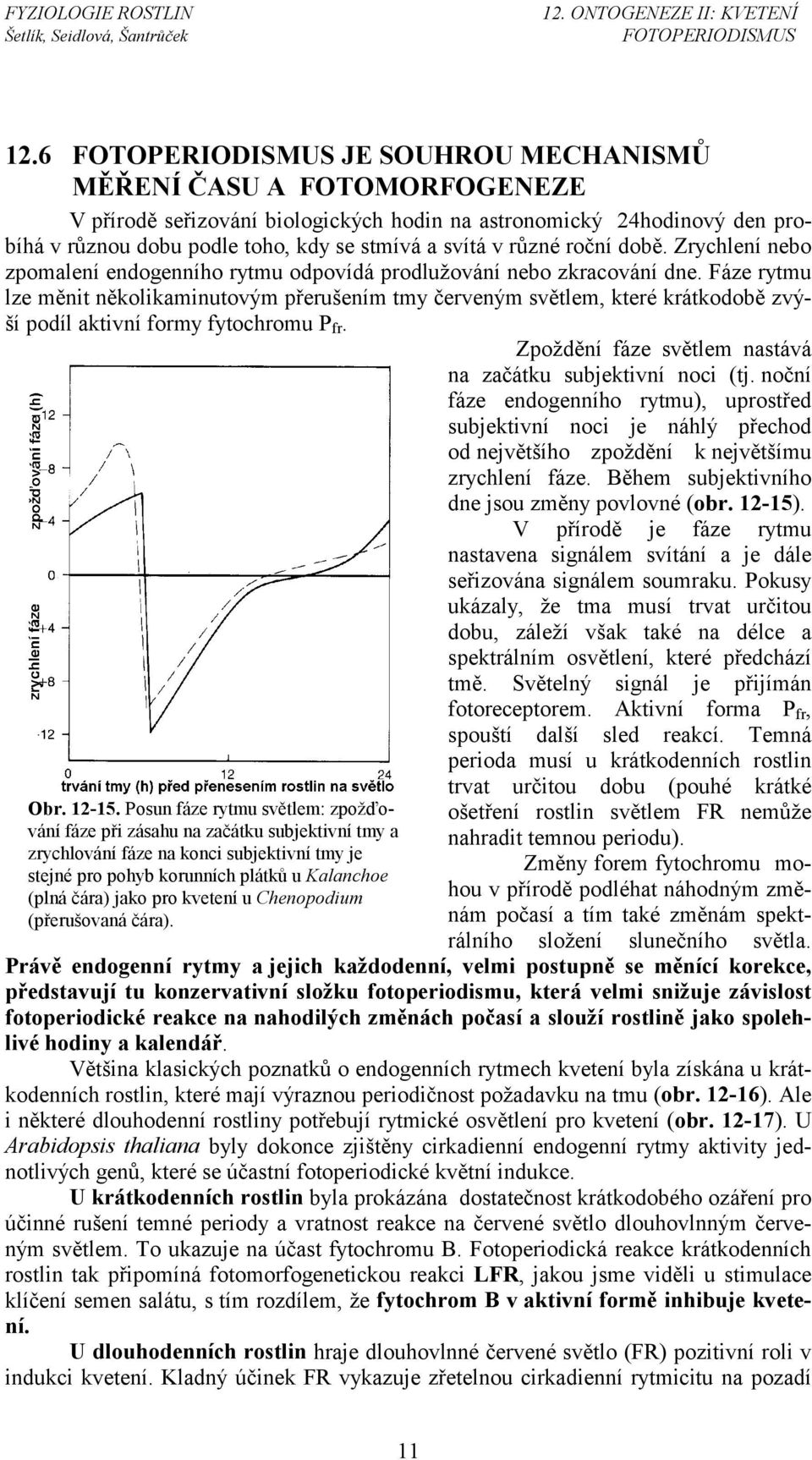 Fáze rytmu lze měnit několikaminutovým přerušením tmy červeným světlem, které krátkodobě zvýší podíl aktivní formy fytochromu P fr. Zpoždění fáze světlem nastává na začátku subjektivní noci (tj.