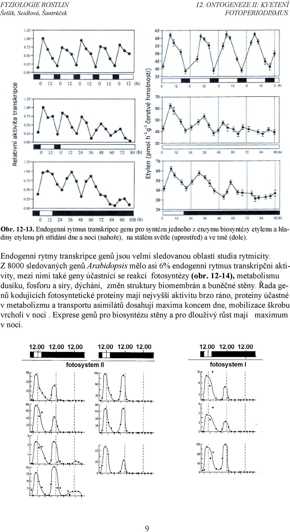 Z 8000 sledovaných genů Arabidopsis mělo asi 6% endogenní rytmus transkripční aktivity, mezi nimi také geny účastnící se reakcí fotosyntézy (obr.