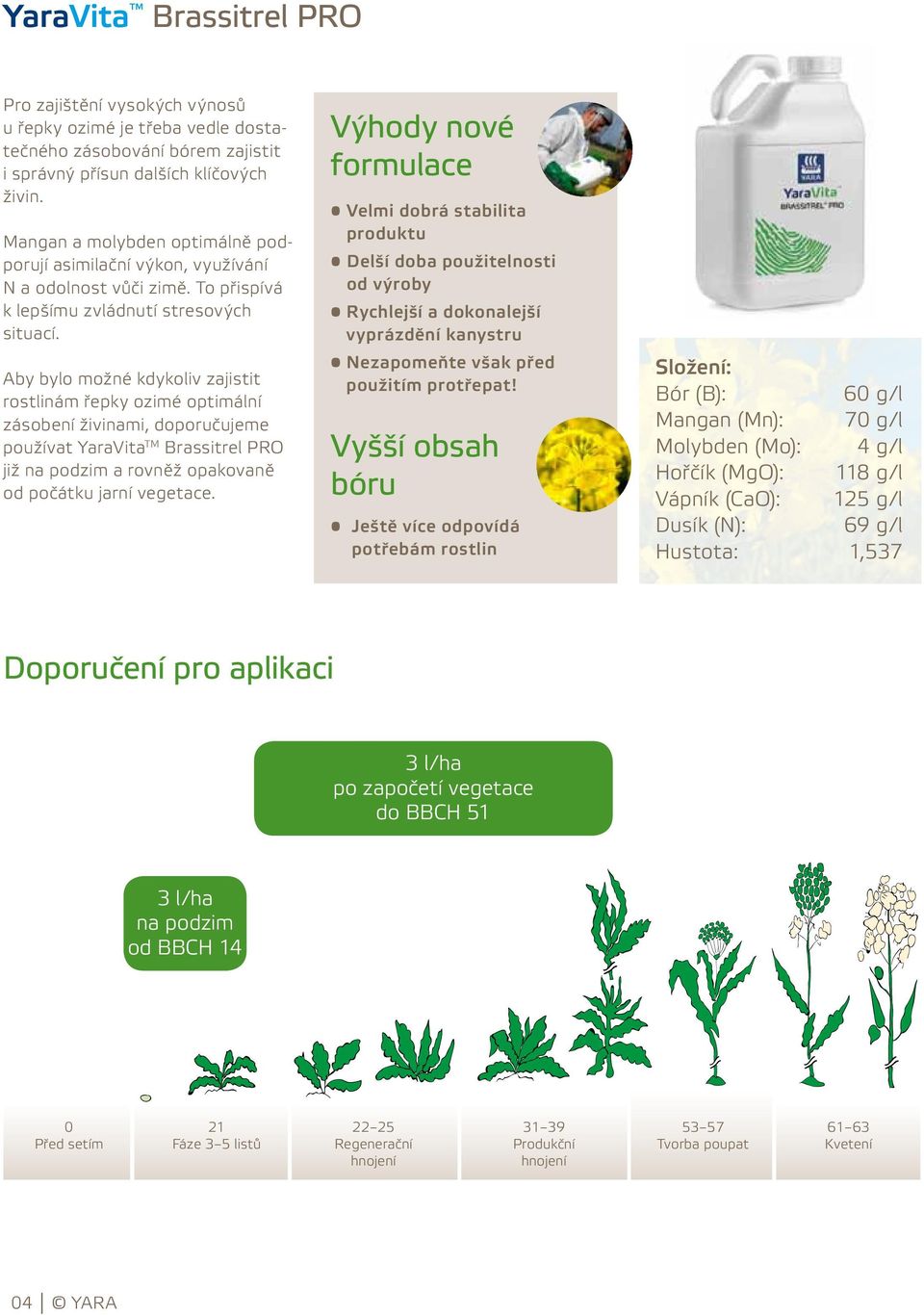 Aby bylo možné kdykoliv zajistit rostlinám řepky ozimé optimální zásobení živinami, doporučujeme používat Brassitrel PRO již na podzim a rovněž opakovaně od počátku jarní vegetace.