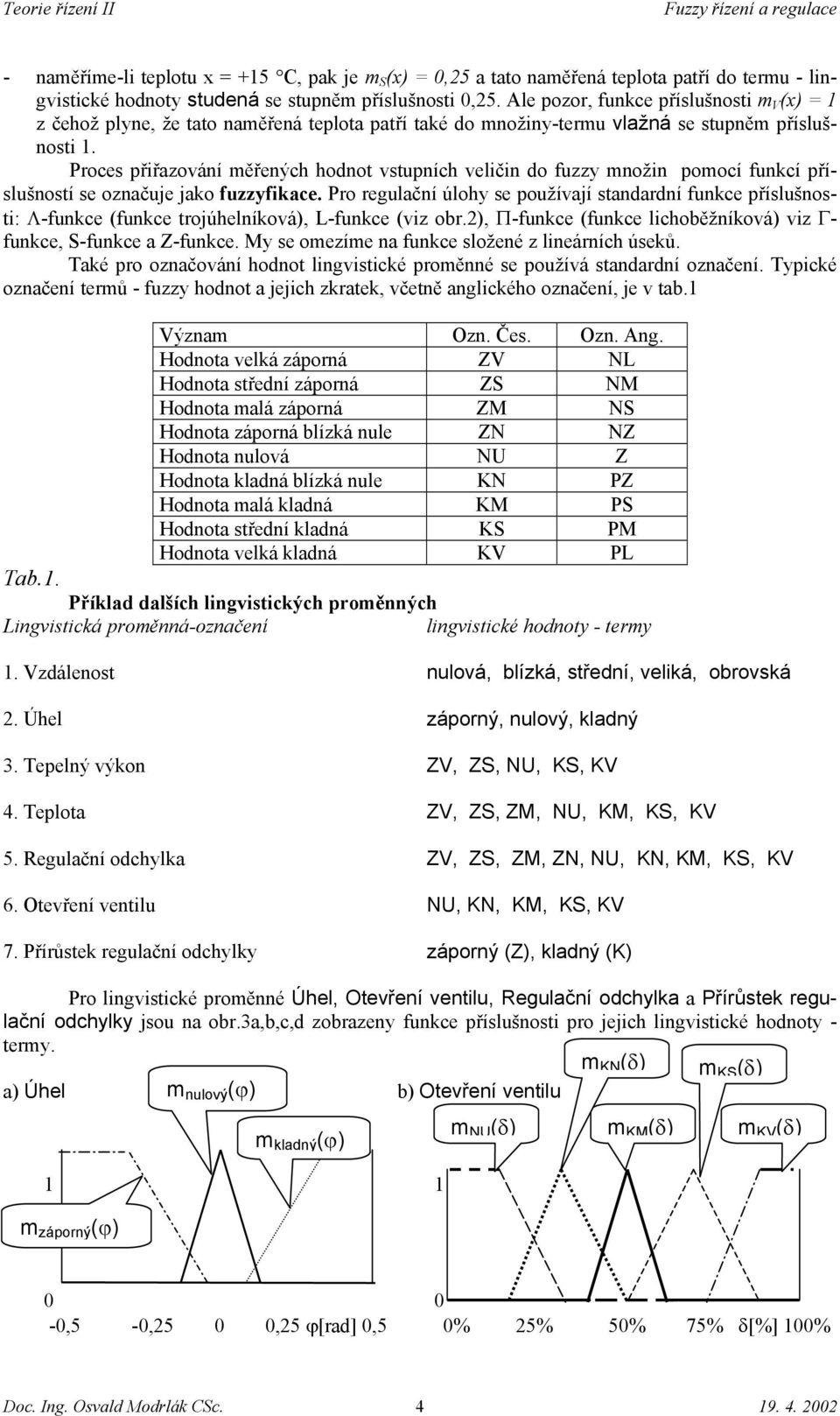 Proces přiřazování měřených hodnot vstupních veličin do fuzzy množin pomocí funkcí příslušností se označuje jako fuzzyfikace.