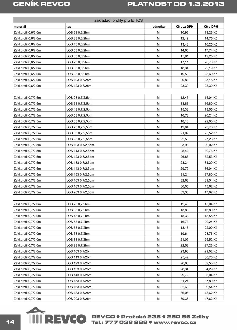 profil 0,6/2,0m typ LOS 23 0,6/2bm LOS 33 0,6/2bm LOS 43 0,6/2bm LOS 53 0,6/2bm LOS 63 0,6/2bm LOS 73 0,6/2bm LOS 83 0,6/2bm LOS 93 0,6/2bm LOS 103 0,6/2bm LOS 123 0,6/2bm zakládací profily pro ETICS