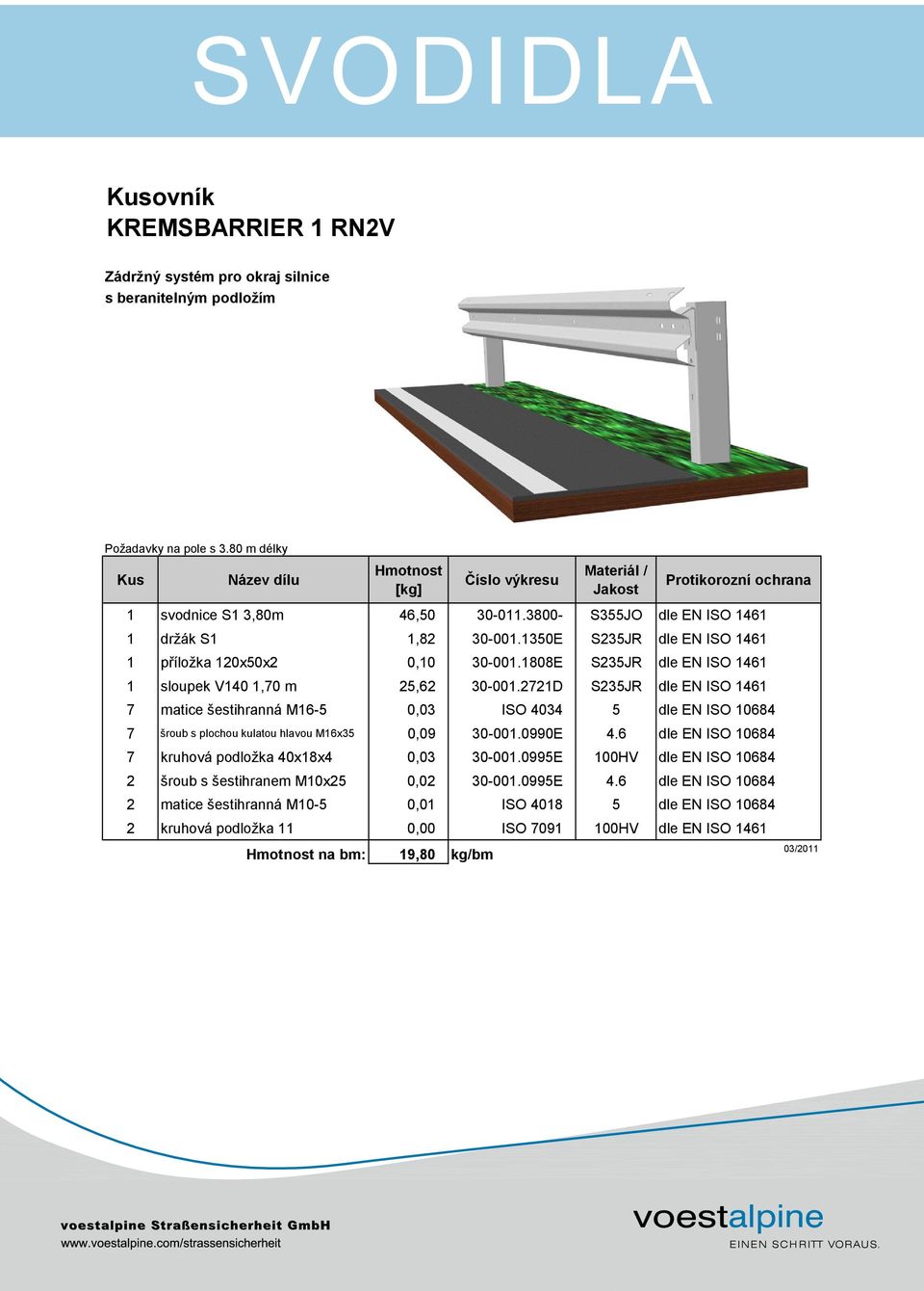 1350E S235JR dle EN ISO 1461 1 příložka 120x50x2 0,10 30-001.1808E S235JR dle EN ISO 1461 1 sloupek V140 1,70 m 25,62 30-001.