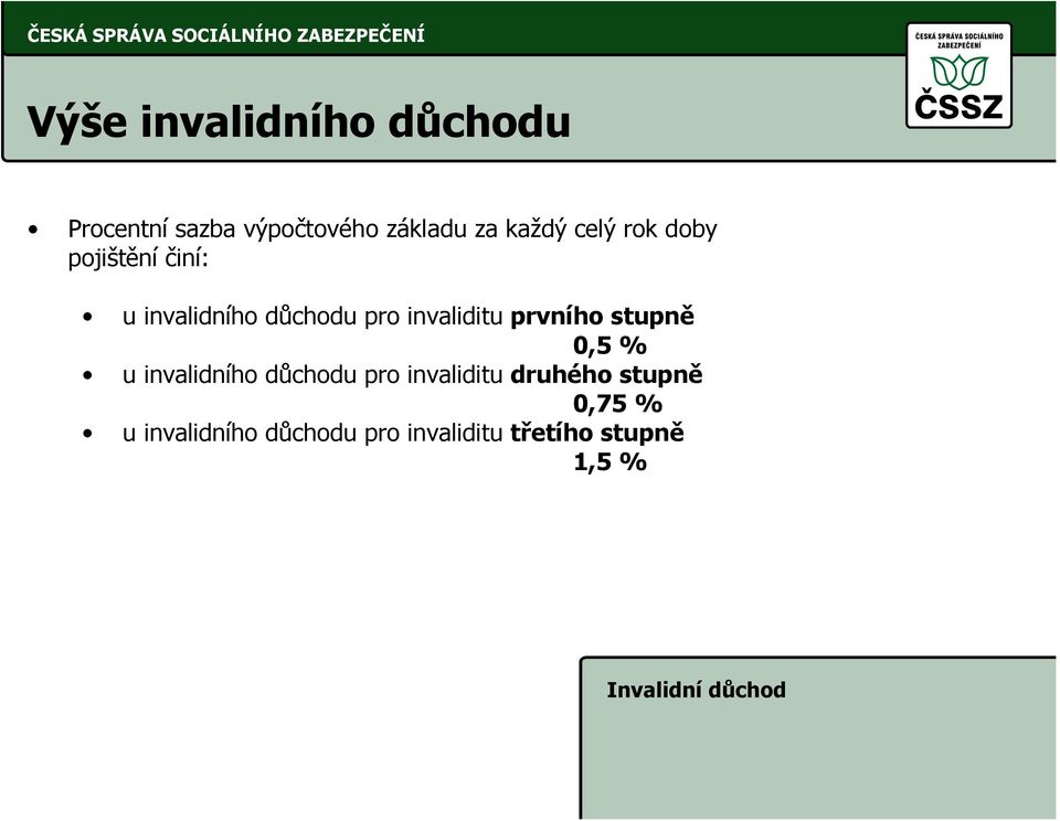 prvního stupně 0,5 % u invalidního důchodu pro invaliditu druhého stupně