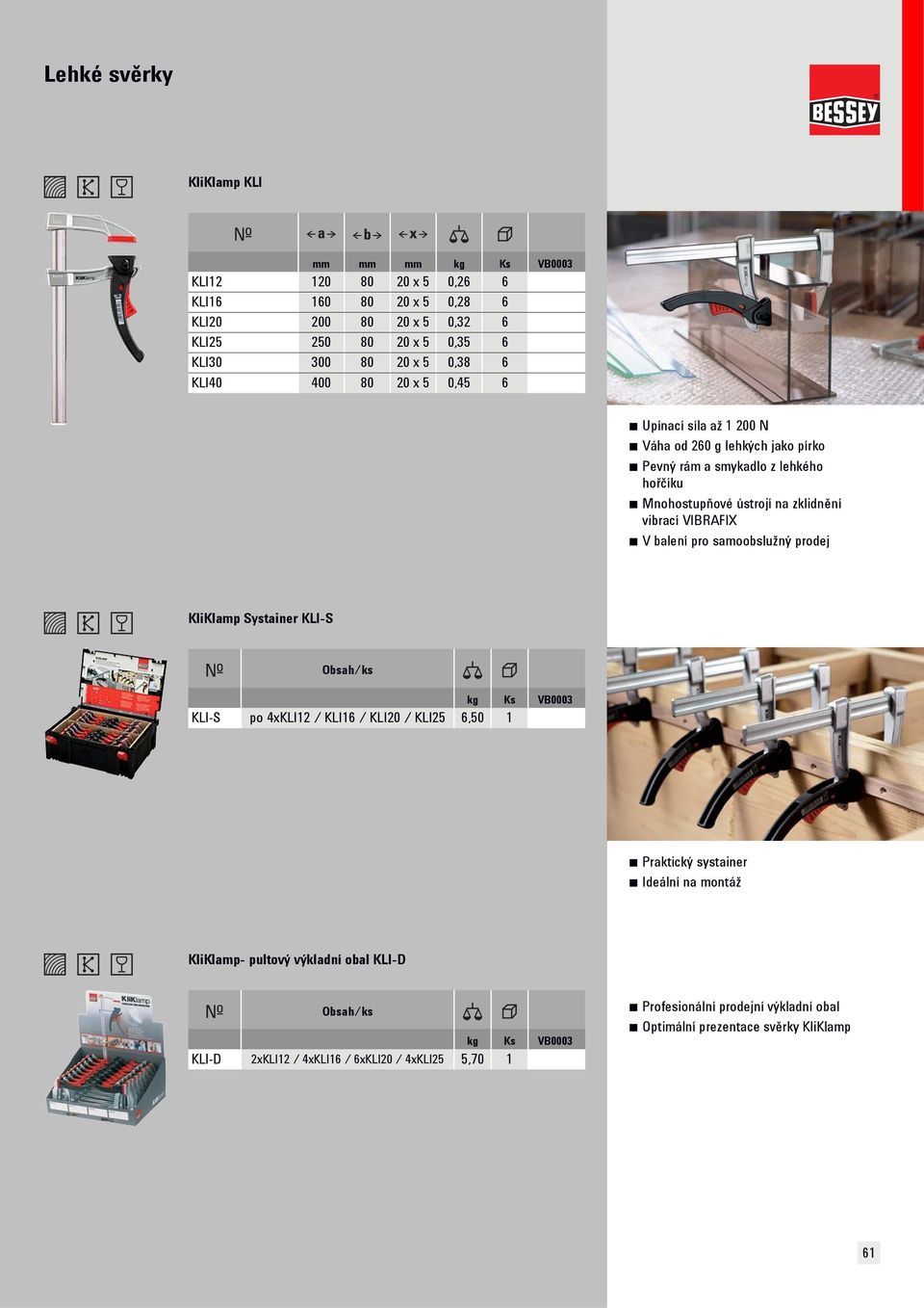 zklidnění vibrací VIBRAFIX KliKlamp Systainer KLI-S Obsah/ks kg Ks VB0003 KLI-S po 4xKLI12 / KLI16 / KLI20 / KLI25 6,50 1 Praktický systainer Ideální na montáž KliKlamp-