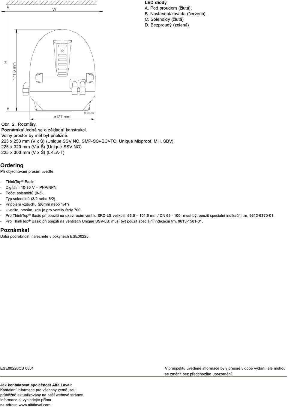 Š) (LKLA-T) Ordering Při objednávání prosím uveďte: - ThinkTop Basic - Digitální 10-30 V = PNP/NPN - Počet solenoidů (0-3) - Typ solenoidů (3/2 nebo 5/2) - Připojení vzduchu (ømm nebo 1/4") - Uveďte,