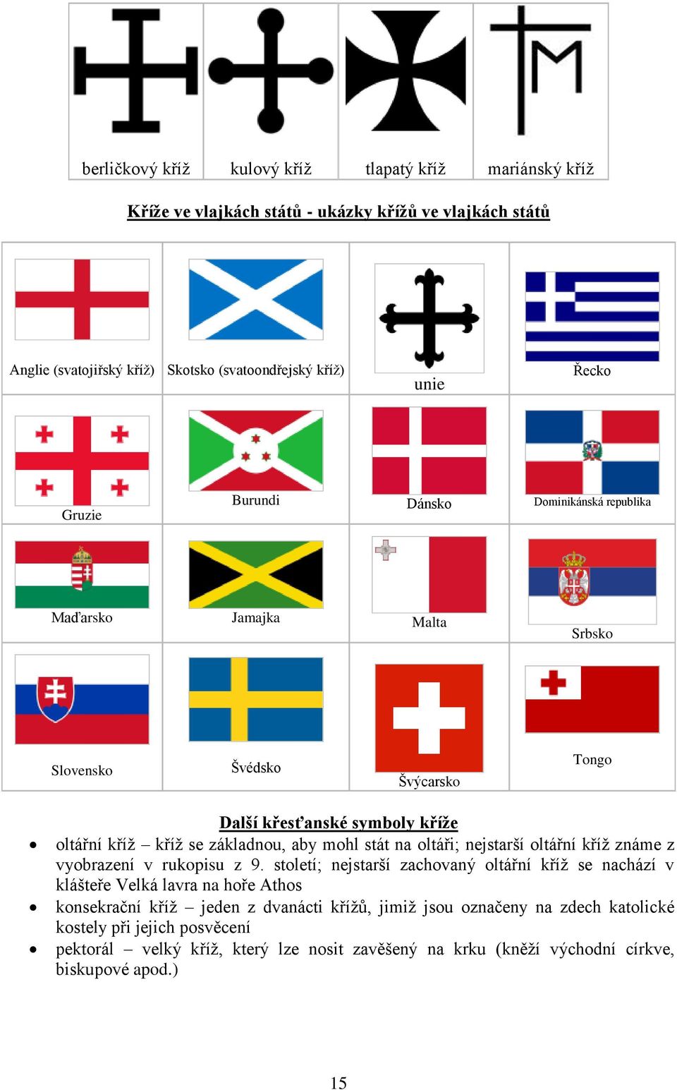 stát na oltáři; nejstarší oltářní kříž známe z vyobrazení v rukopisu z 9.