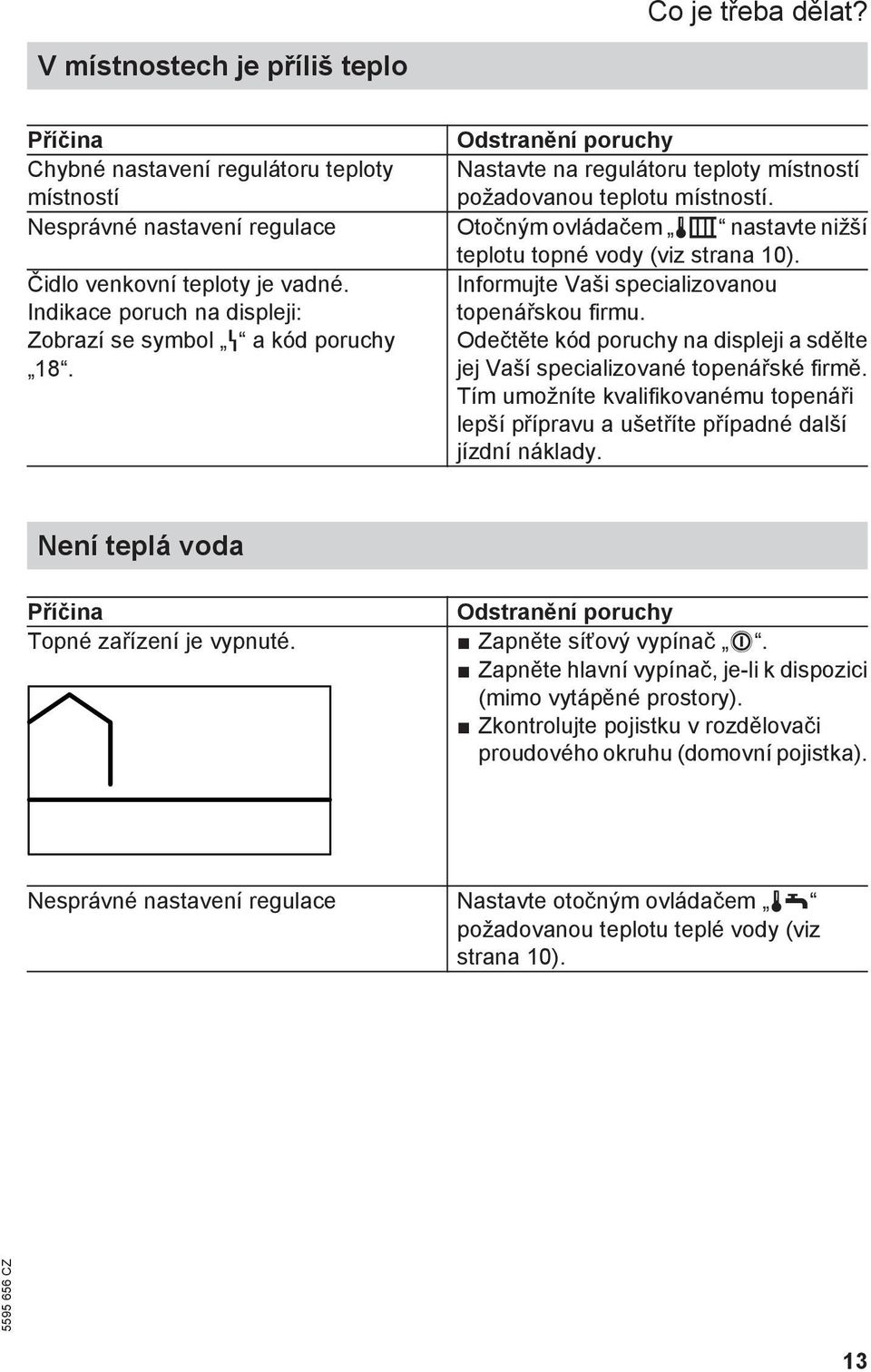 Otočným ovládačem tr nastavte nižší teplotu topné vody (viz strana 10). Informujte Vaši specializovanou topenářskou firmu.