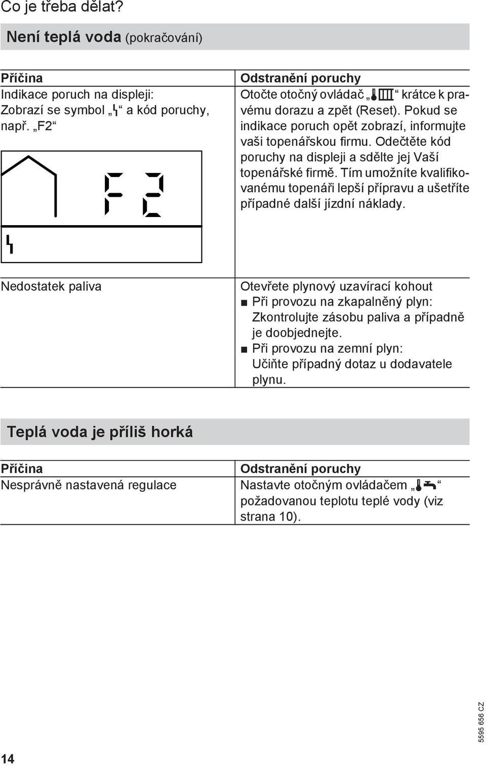 Odečtěte kód poruchy na displeji a sdělte jej Vaší topenářské firmě. Tím umožníte kvalifikovanému topenáři lepší přípravu a ušetříte případné další jízdní náklady.