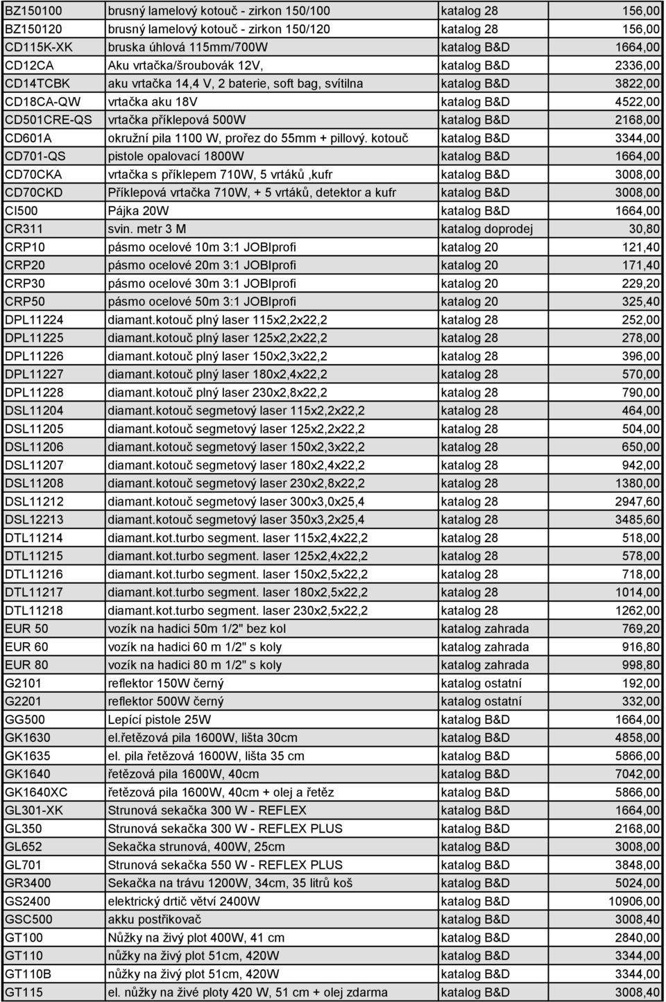 500W katalog B&D 2168,00 CD601A okružní pila 1100 W, prořez do 55mm + pillový.