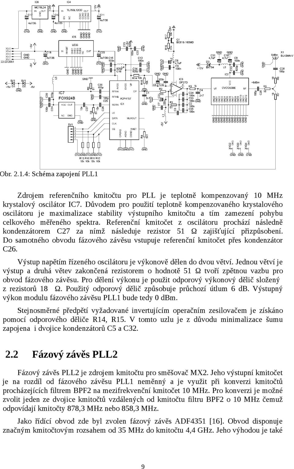 Referenční kmitočet z oscilátoru prochází následně kondenzátorem C27 za nímž následuje rezistor 51 Ω zajišťující přizpůsobení.