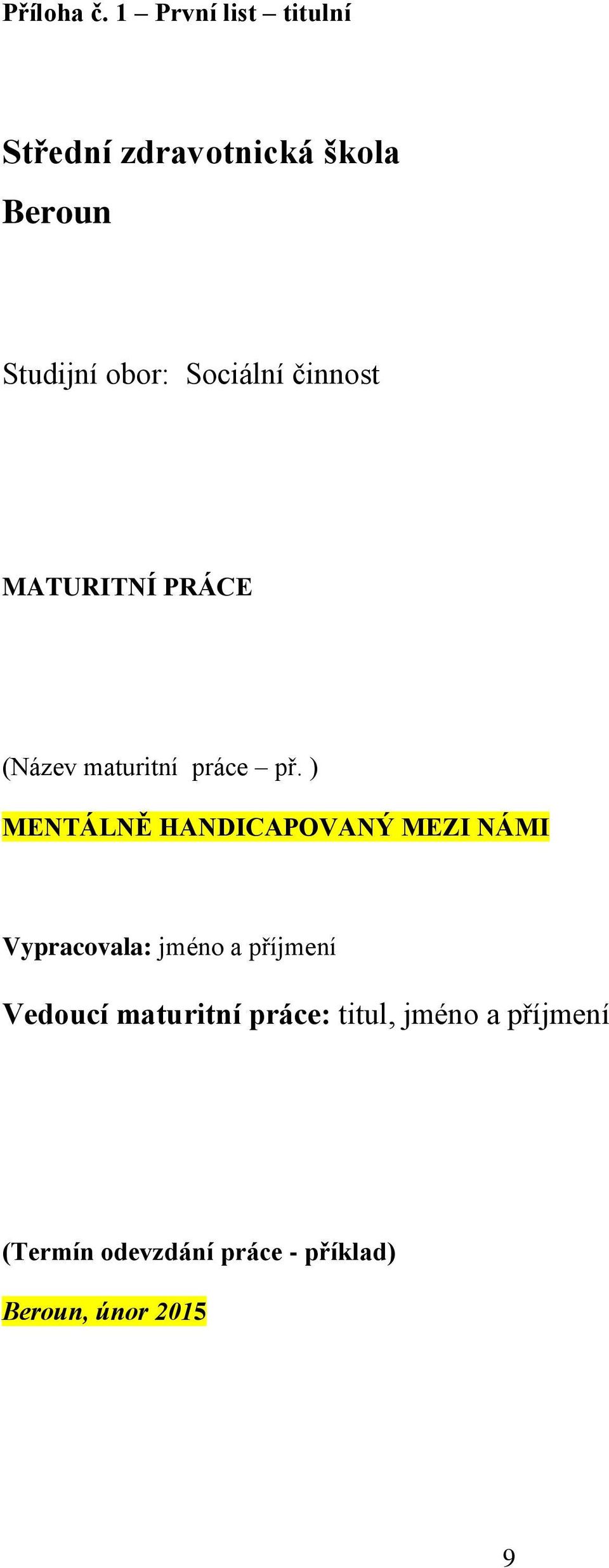 Sociální činnost MATURITNÍ PRÁCE (Název maturitní práce př.