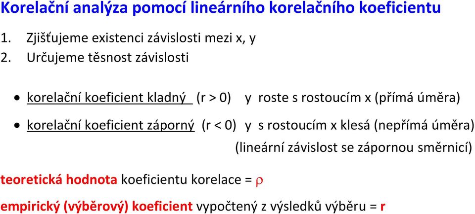 korelačí koefcet záporý r < 0 s rostoucím klesá epřímá úměra leárí závslost se záporou