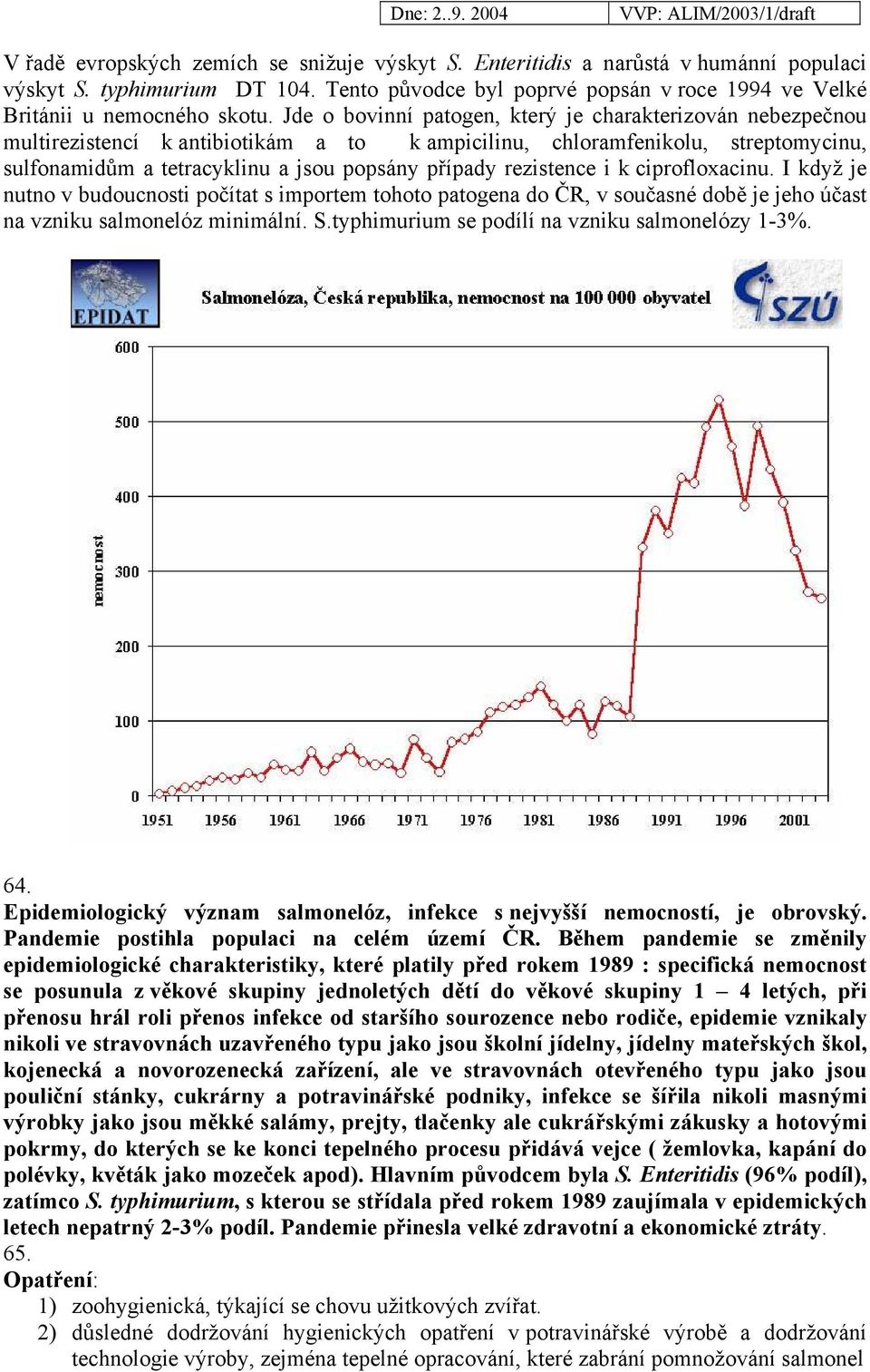 rezistence i k ciprofloxacinu. I když je nutno v budoucnosti počítat s importem tohoto patogena do ČR, v současné době je jeho účast na vzniku salmonelóz minimální. S.