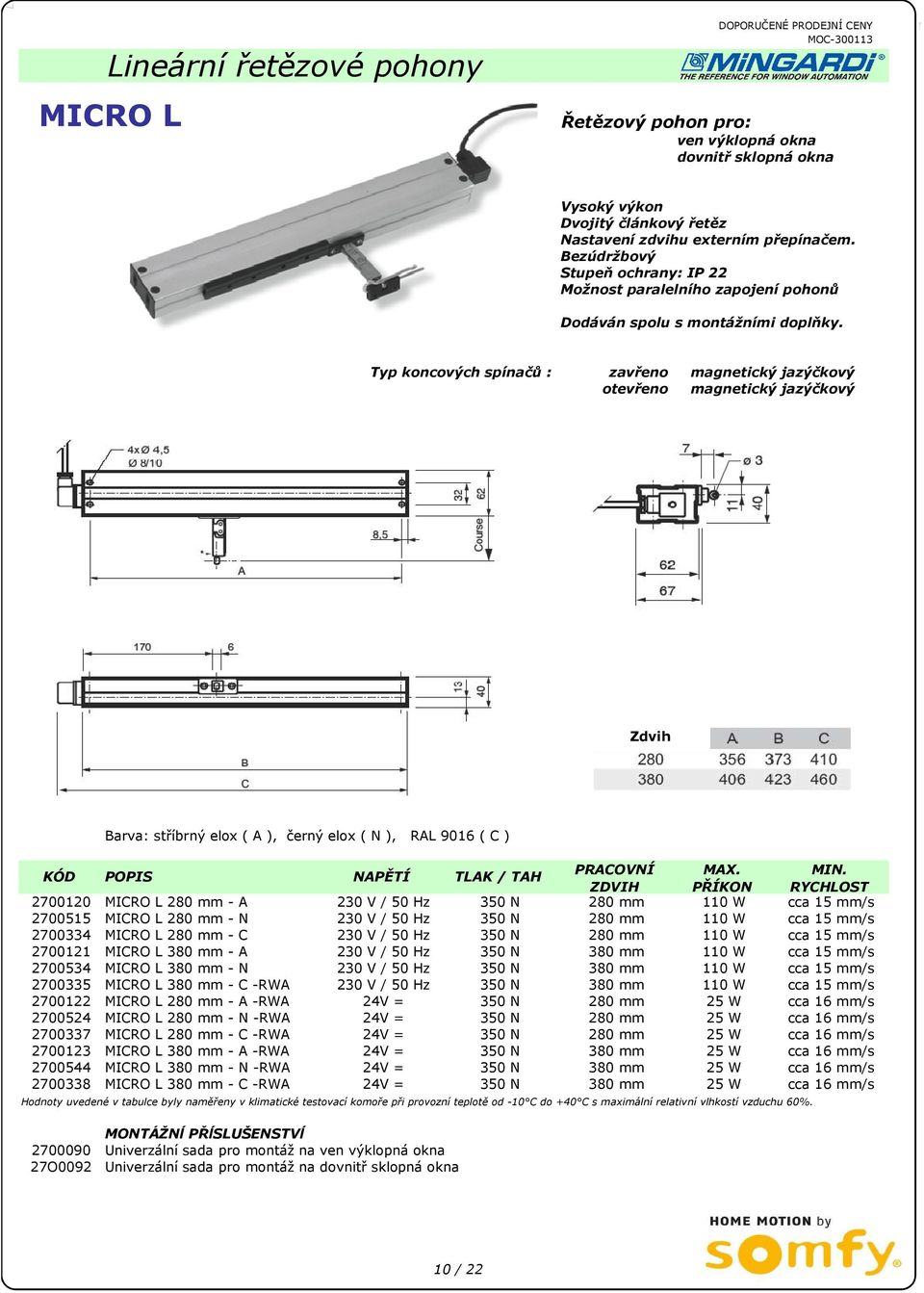 zavřeno magnetický jazýčkový otevřeno magnetický jazýčkový Zdvih Barva: stříbrný elox ( A ), černý elox ( N ), RAL 9016 ( C ) KÓD POPIS NAPĚTÍ TLAK / TAH PRACOVNÍ MAX. MIN.