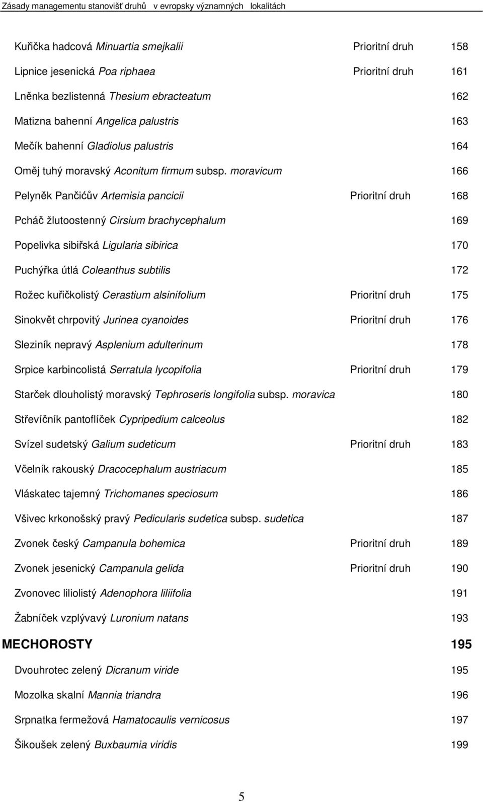 moravicum 166 Pelyněk Pančićův Artemisia pancicii Prioritní druh 168 Pcháč žlutoostenný Cirsium brachycephalum 169 Popelivka sibiřská Ligularia sibirica 170 Puchýřka útlá Coleanthus subtilis 172