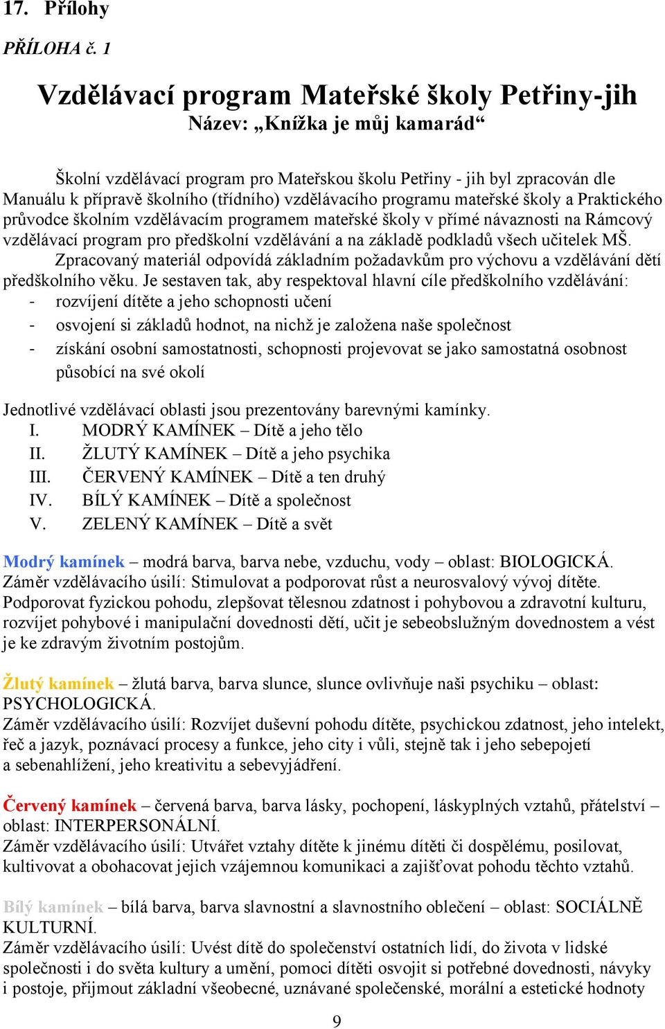 vzdělávacího programu mateřské školy a Praktického průvodce školním vzdělávacím programem mateřské školy v přímé návaznosti na Rámcový vzdělávací program pro předškolní vzdělávání a na základě