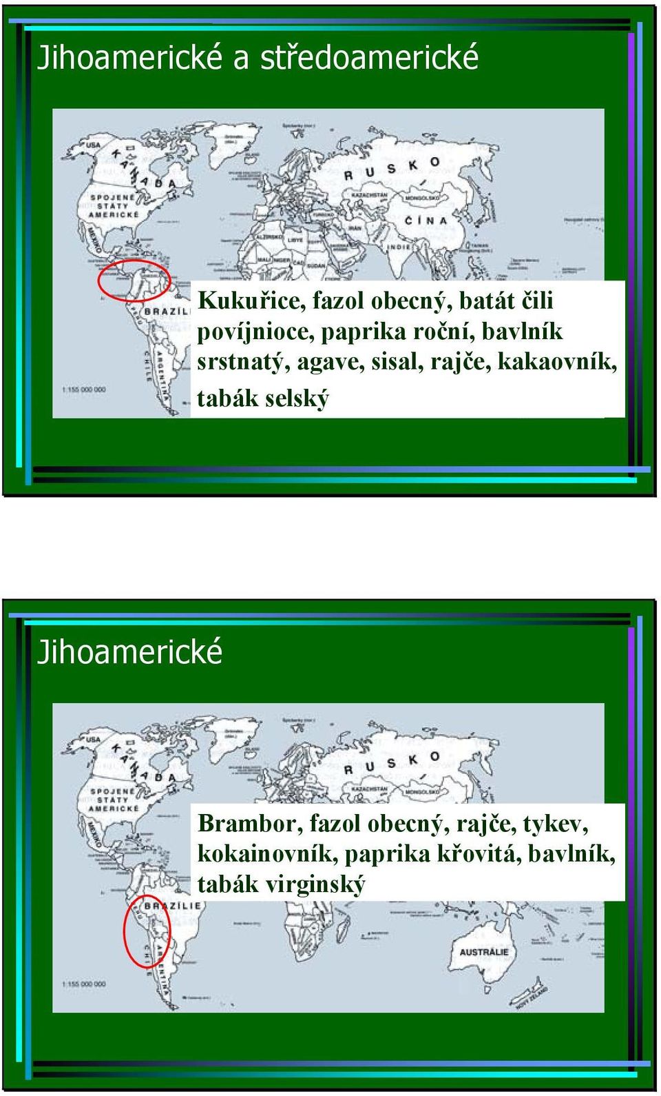 rajče, kakaovník, tabák selský Jihoamerické Brambor, fazol